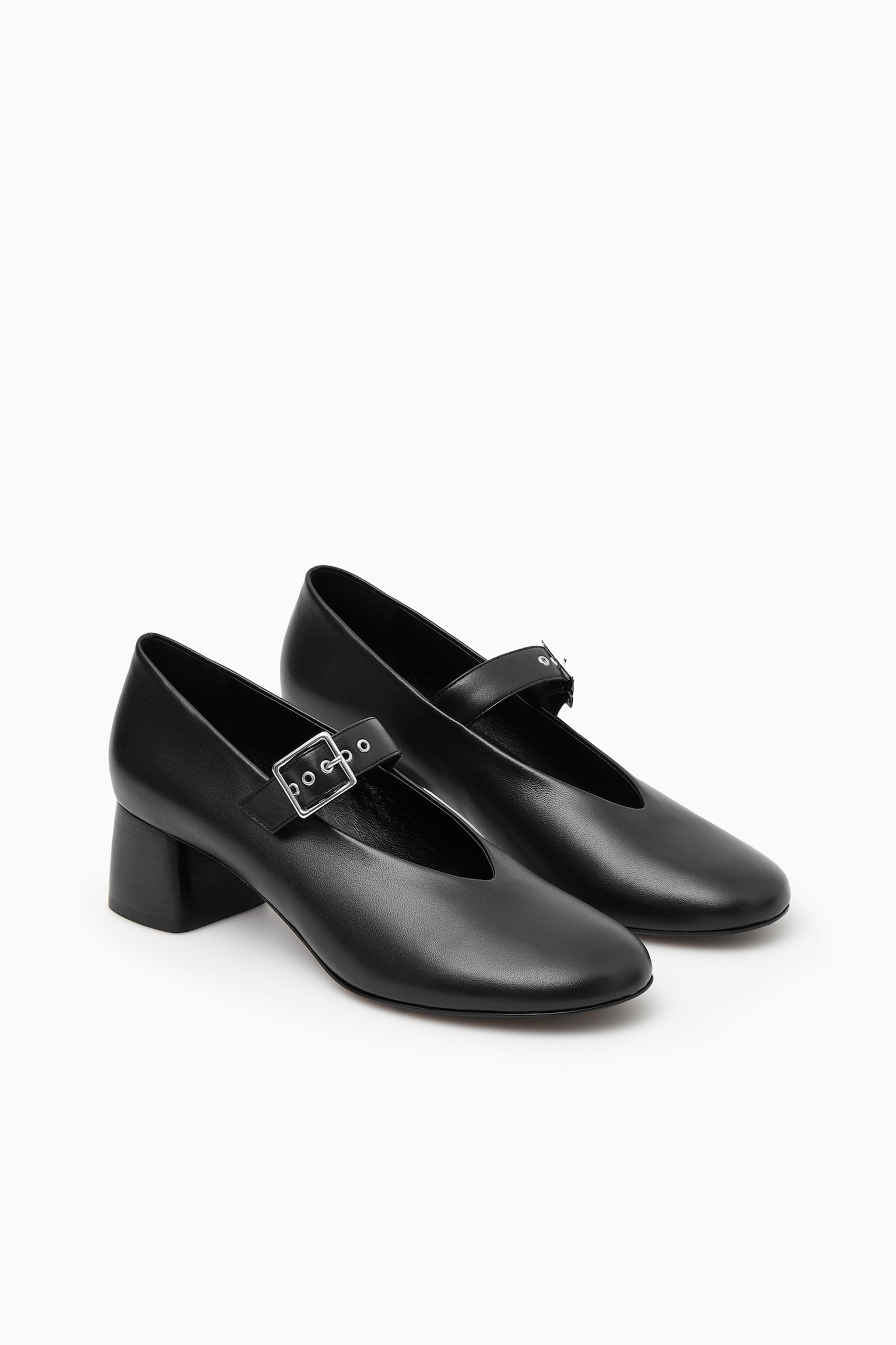 BLOCK-HEEL LEATHER MARY-JANE PUMPS - BLACK - 2