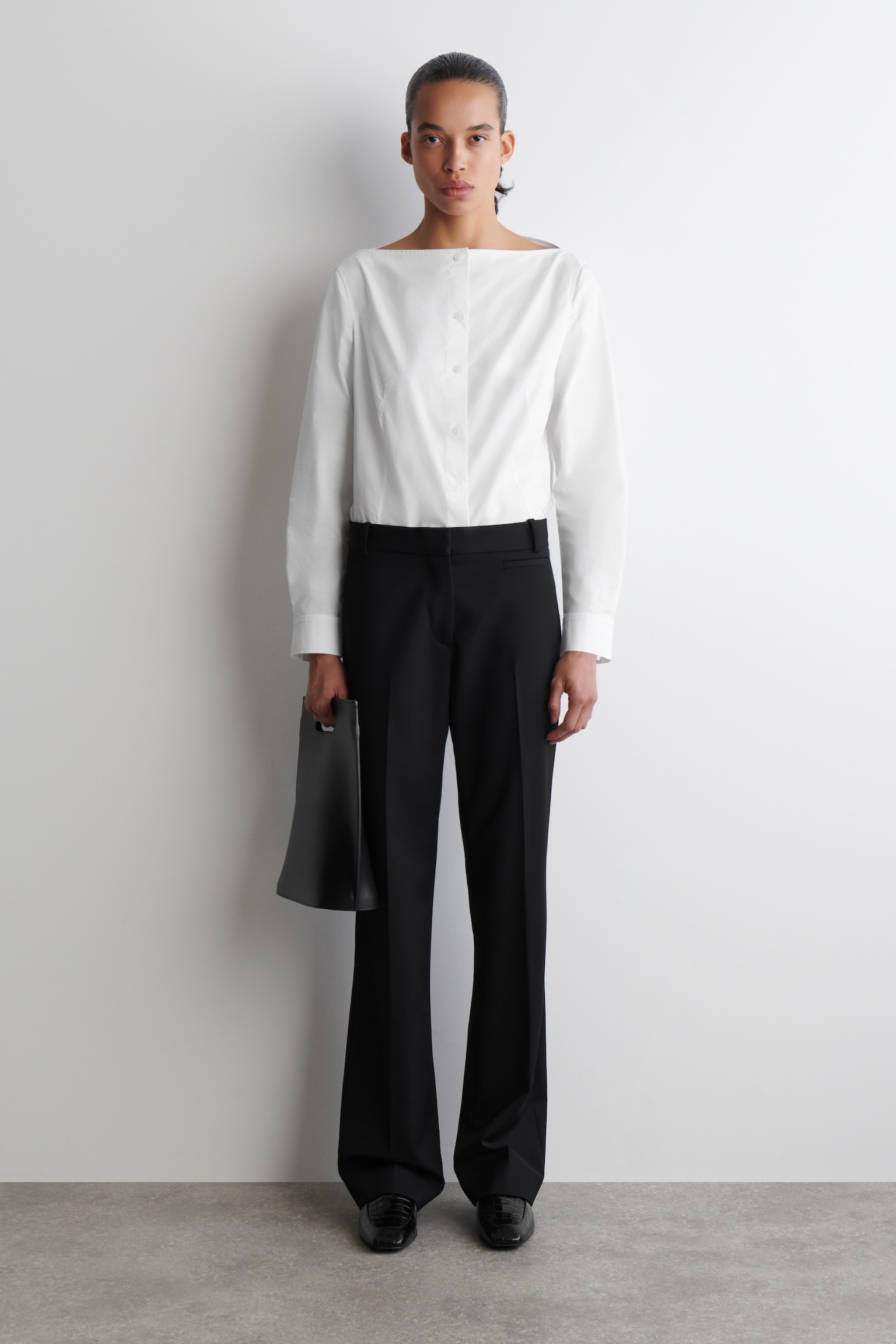 CHEMISE À COL BATEAU EN COTON - BLANC - 5