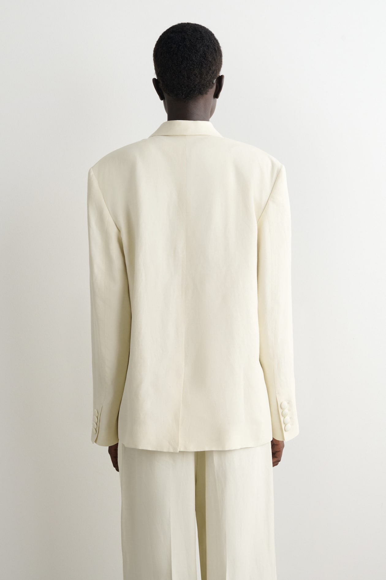LINEN-BLEND TUXEDO BLAZER — ECRU