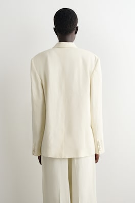LINEN-BLEND TUXEDO BLAZER — ECRU 5