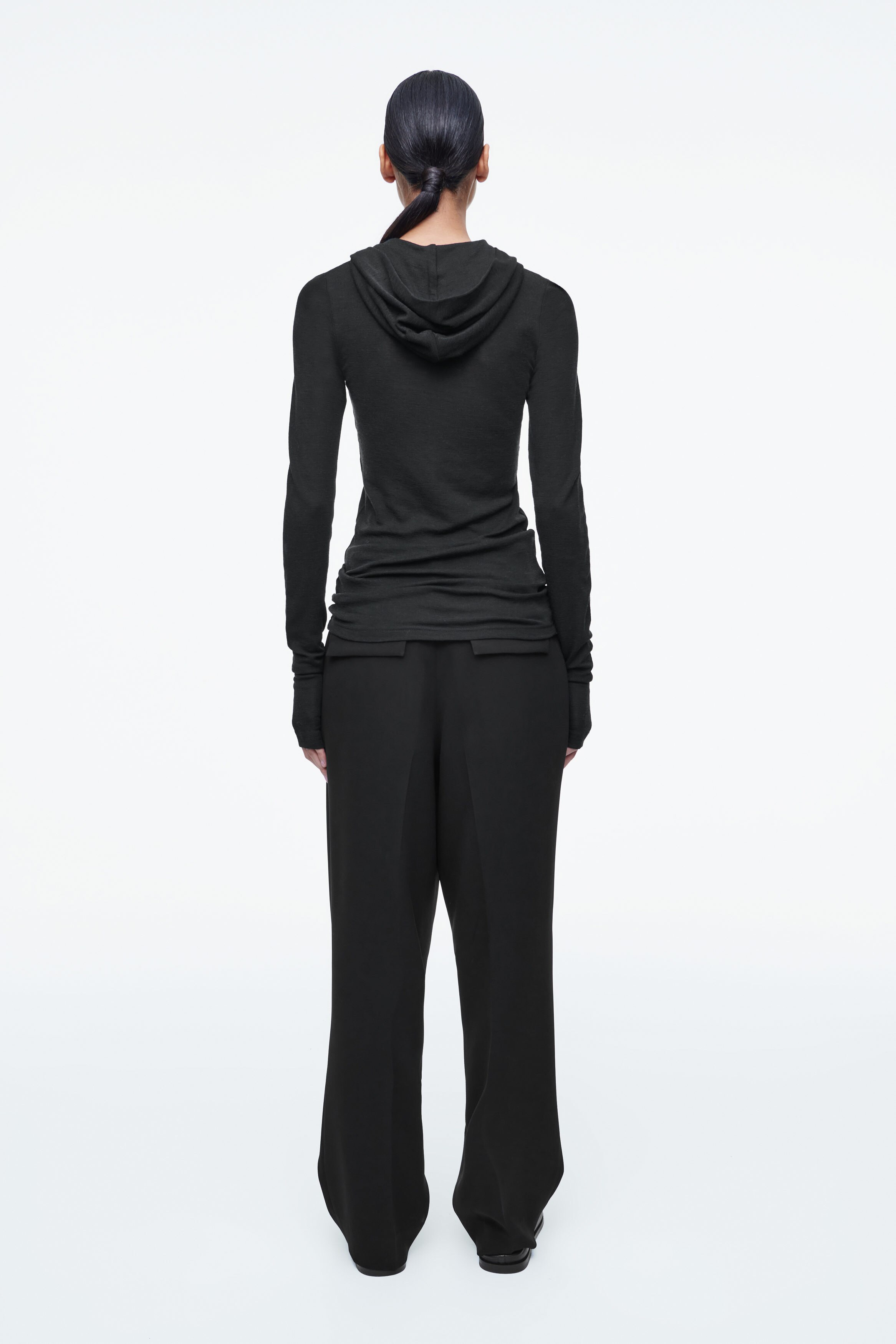 SLIM HALF-ZIP WOOL HOODIE - BLACK | COS