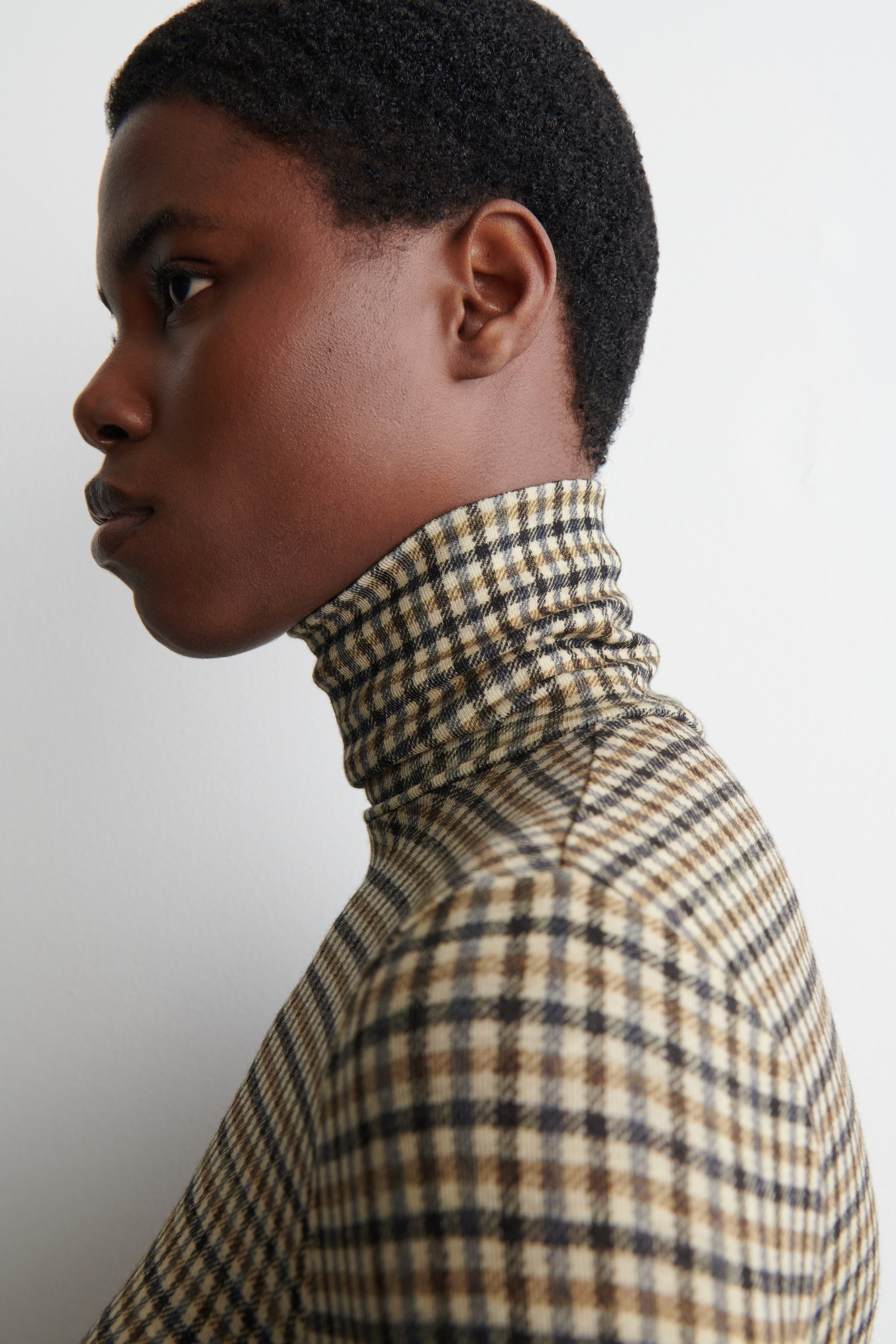 MERINO WOOL HIGH-NECK TOP - BEIGE / CHECKED/DARK BROWN/BLUE / CHECKED/NAVY/LIGHT-BEIGE MÉLANGE/BURGUNDY MÉLANGE/DARK-GREEN MÉLANGE/LIGHT BLUE - 4