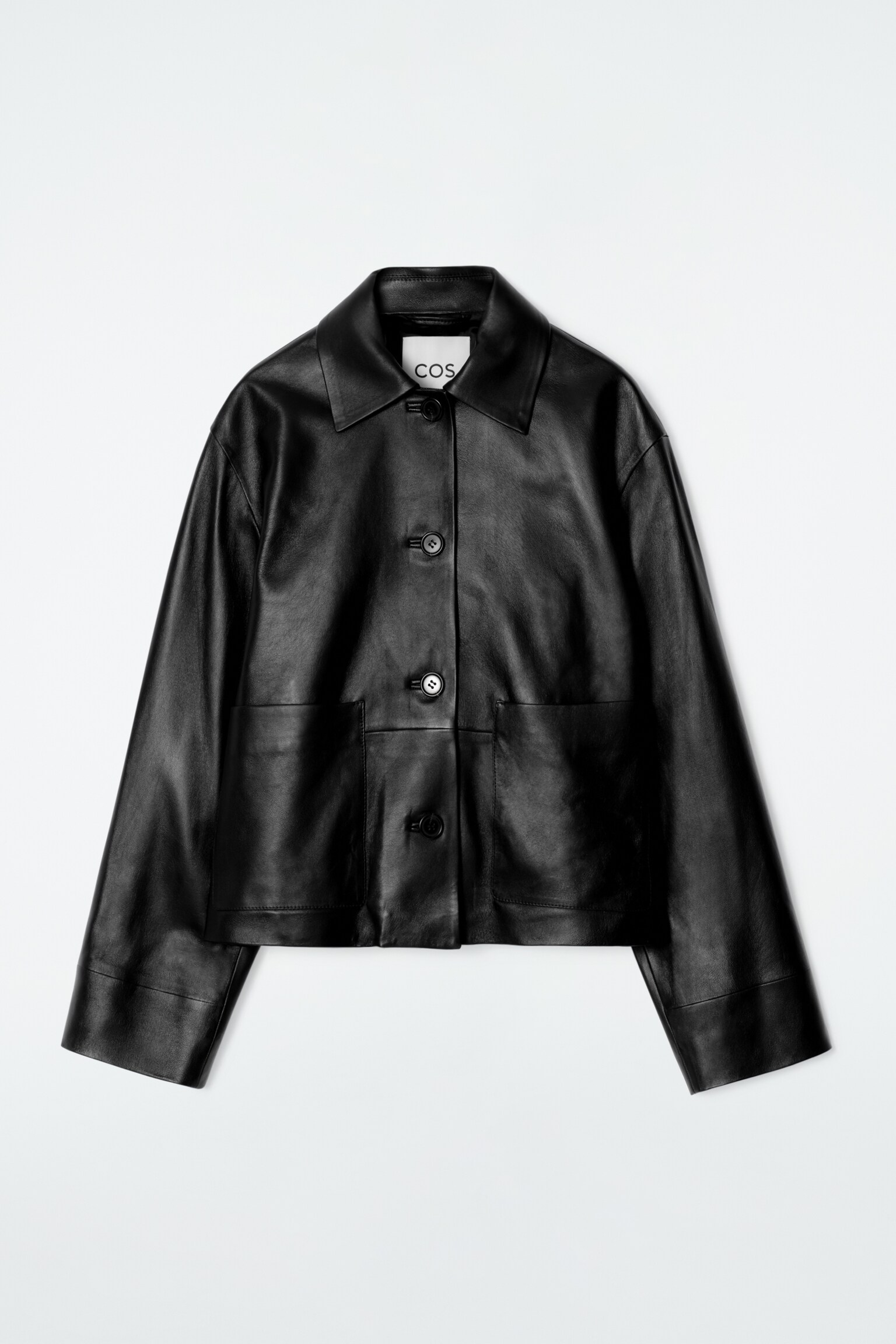 VESTE À COL ET SILHOUETTE CARRÉE EN CUIR - NOIR - 2