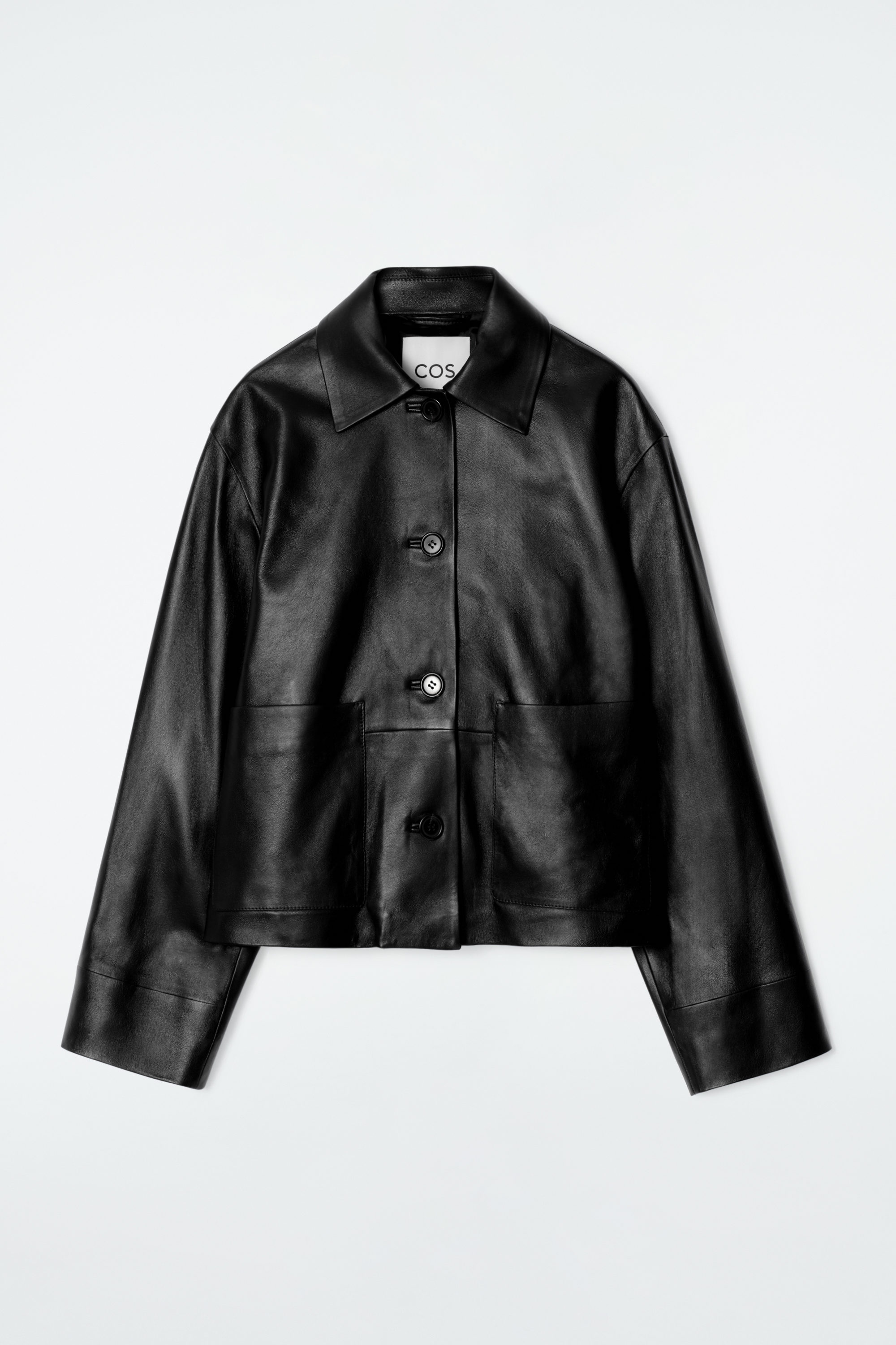 BOXY COLLARED LEATHER JACKET - BLACK | COS