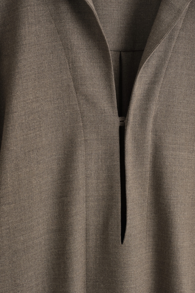 OPEN-COLLAR WOOL-BLEND SHIRT — BROWN