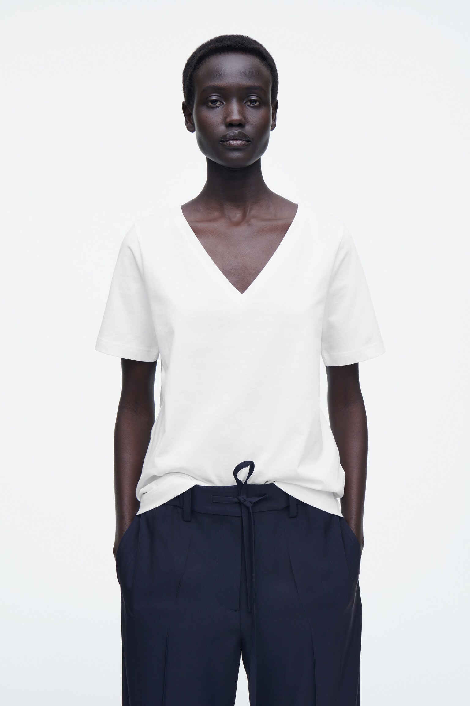 T-SHIRT REGULAR 24/7 À COL EN V - BLANC/NOIR / BLANC / RAYÉ/NOIR/ROSE CLAIR - 1