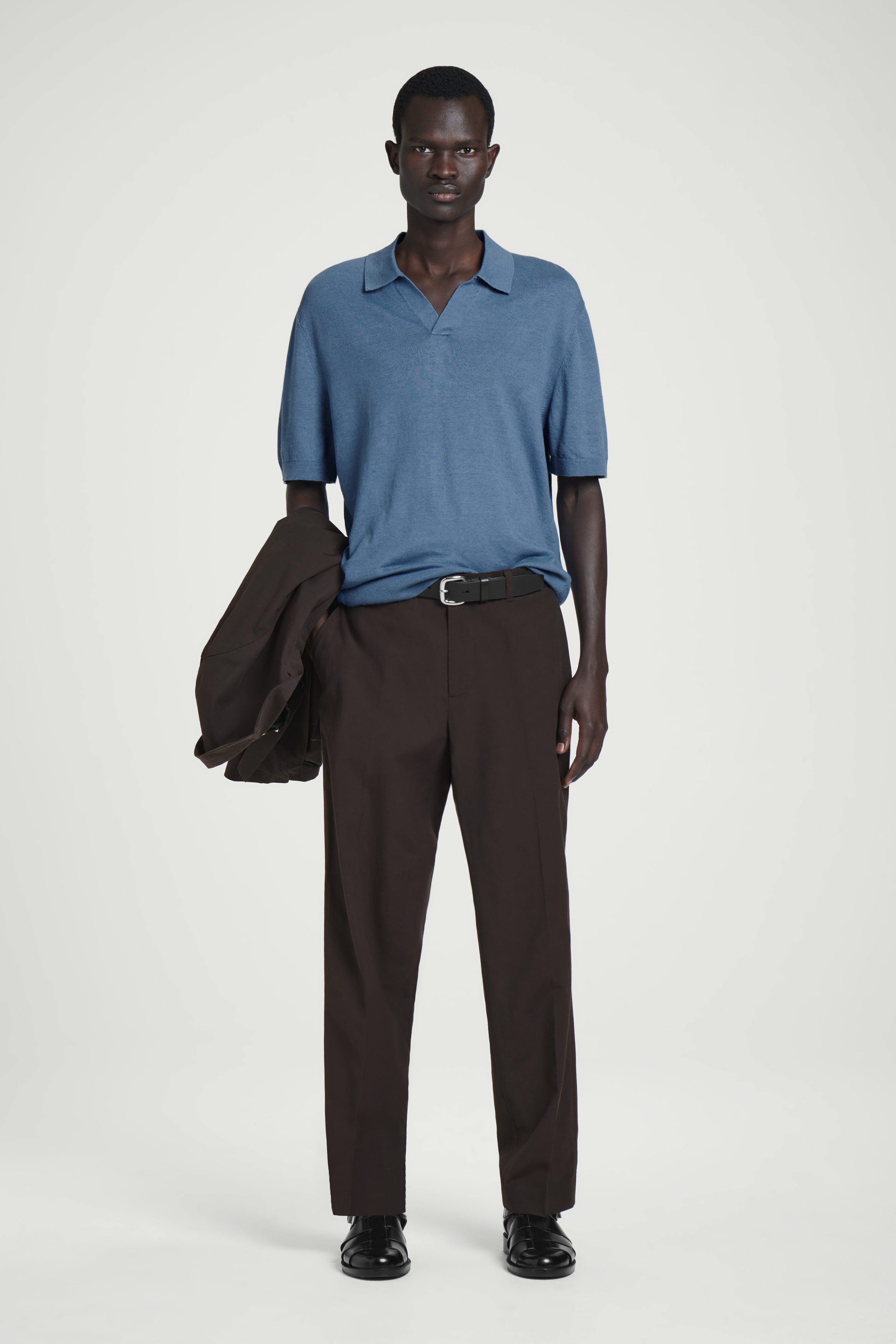 トップス CLASS KARAMI WOOL SHIRT pool by class KNITTED LINEN POLO SHIRT - BLUE | COS
