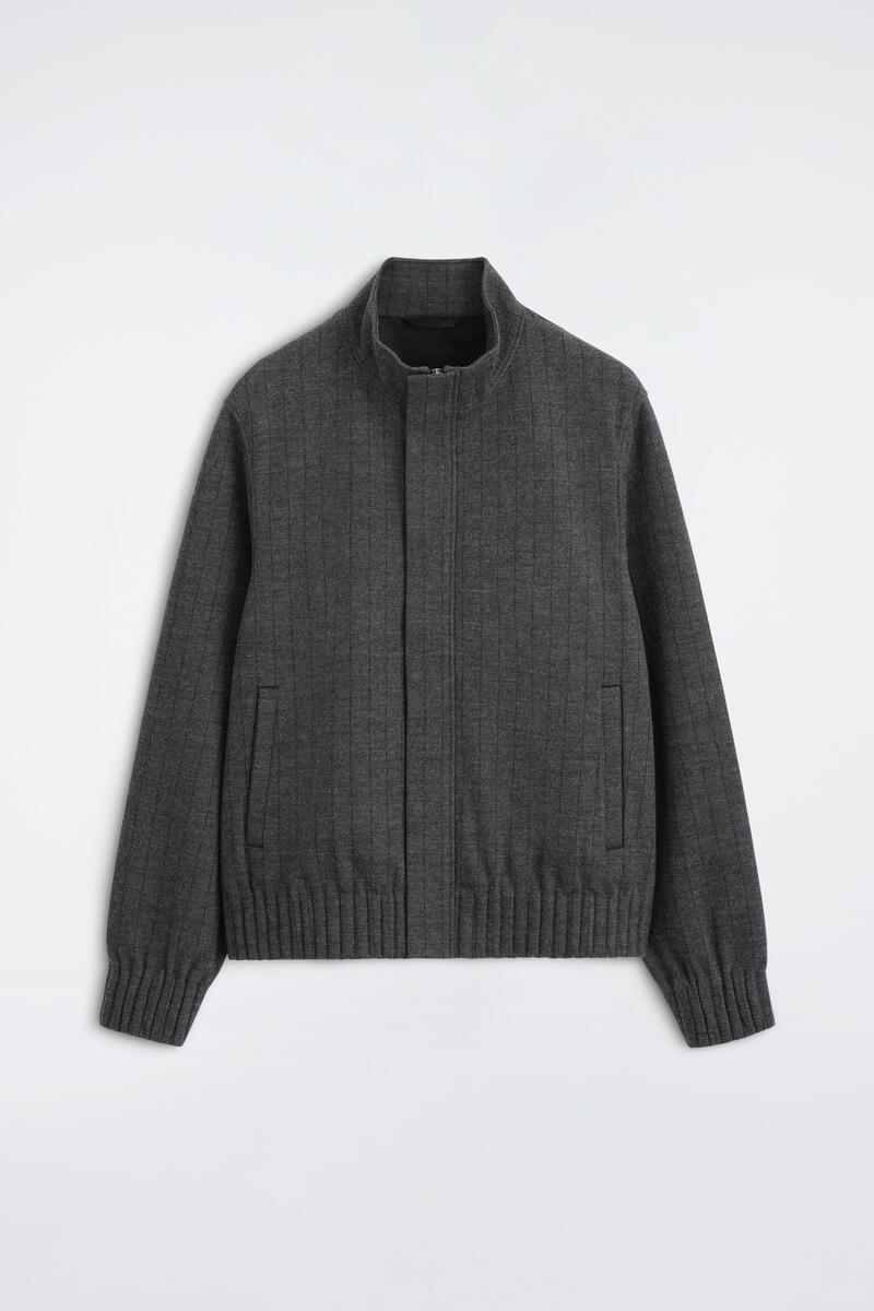 Pinstriped Bonded-Jersey Bomber Jacket