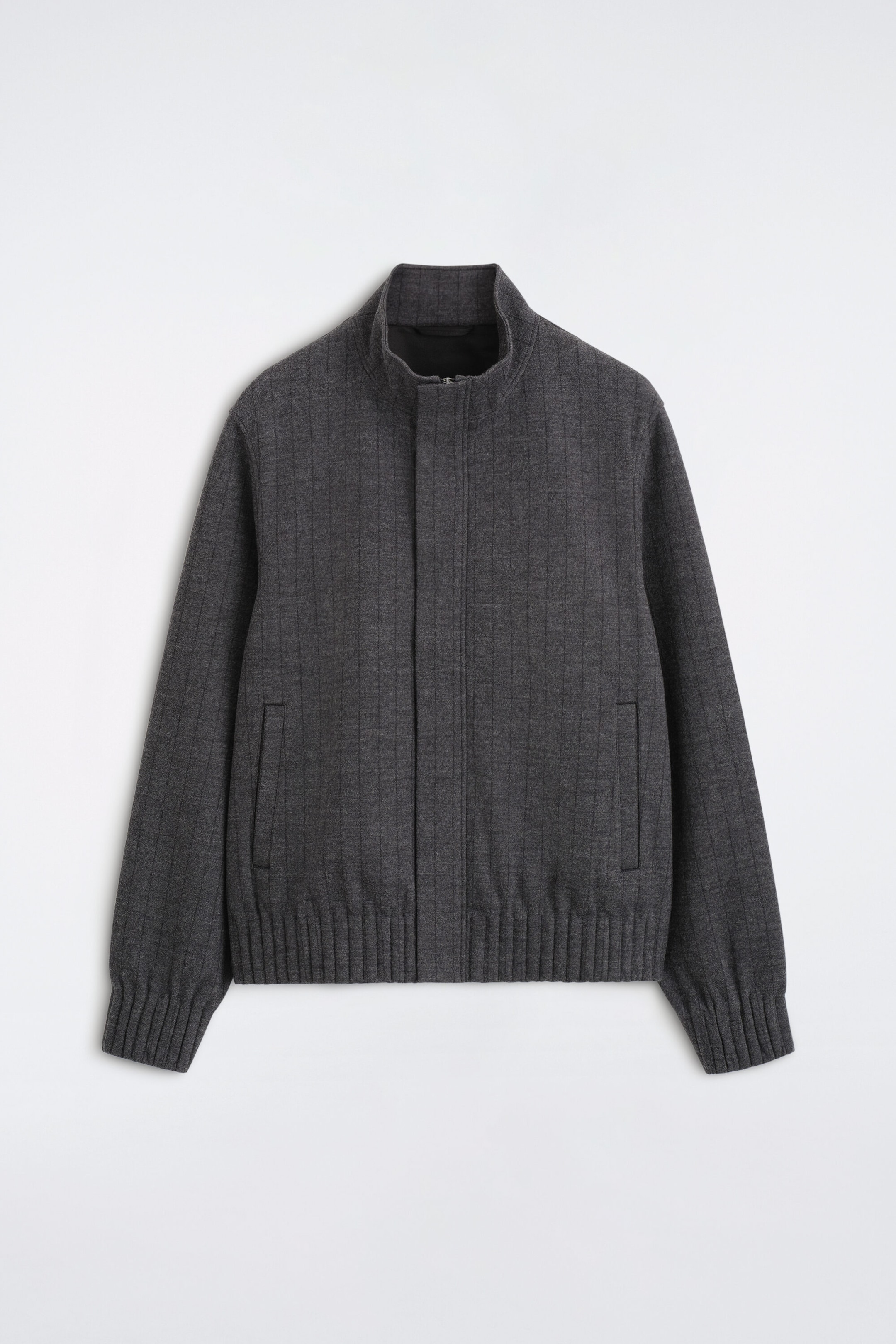 PINSTRIPED BONDED-JERSEY BOMBER JACKET