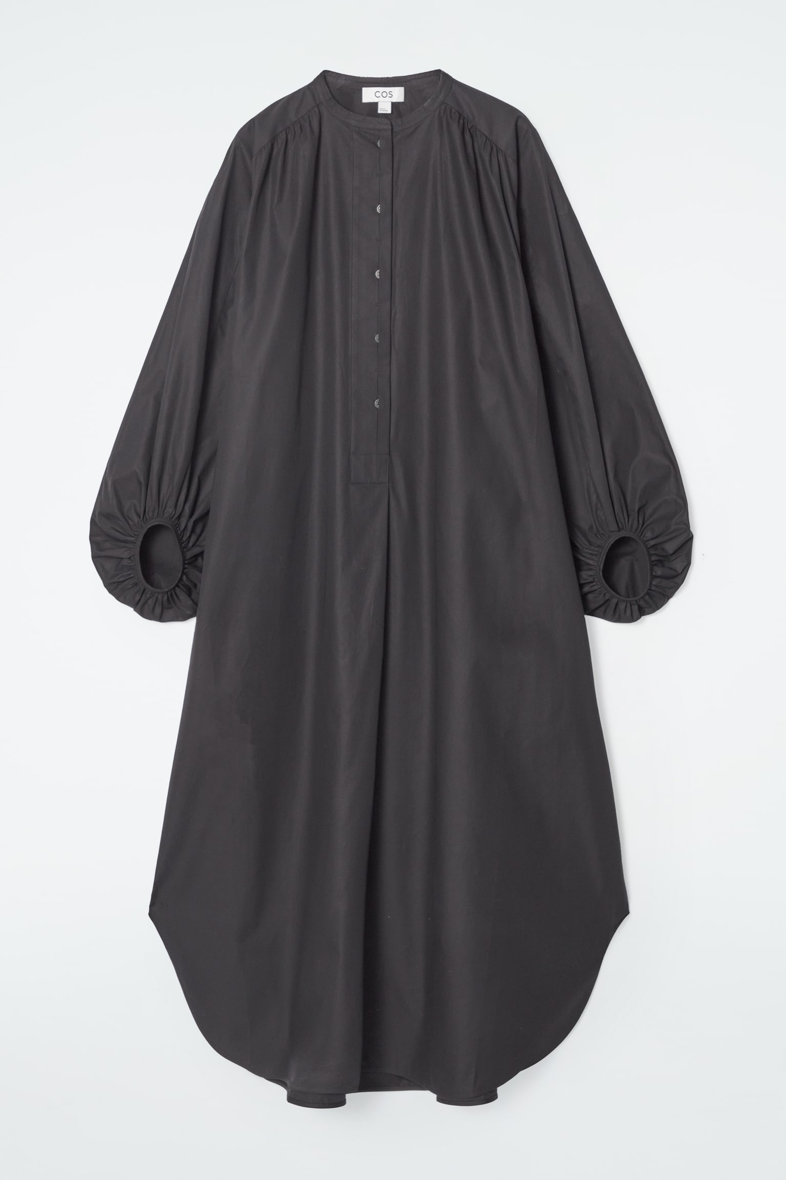 ROBE MIDI FRONCÉE À MANCHES BALLON - NOIR - 1