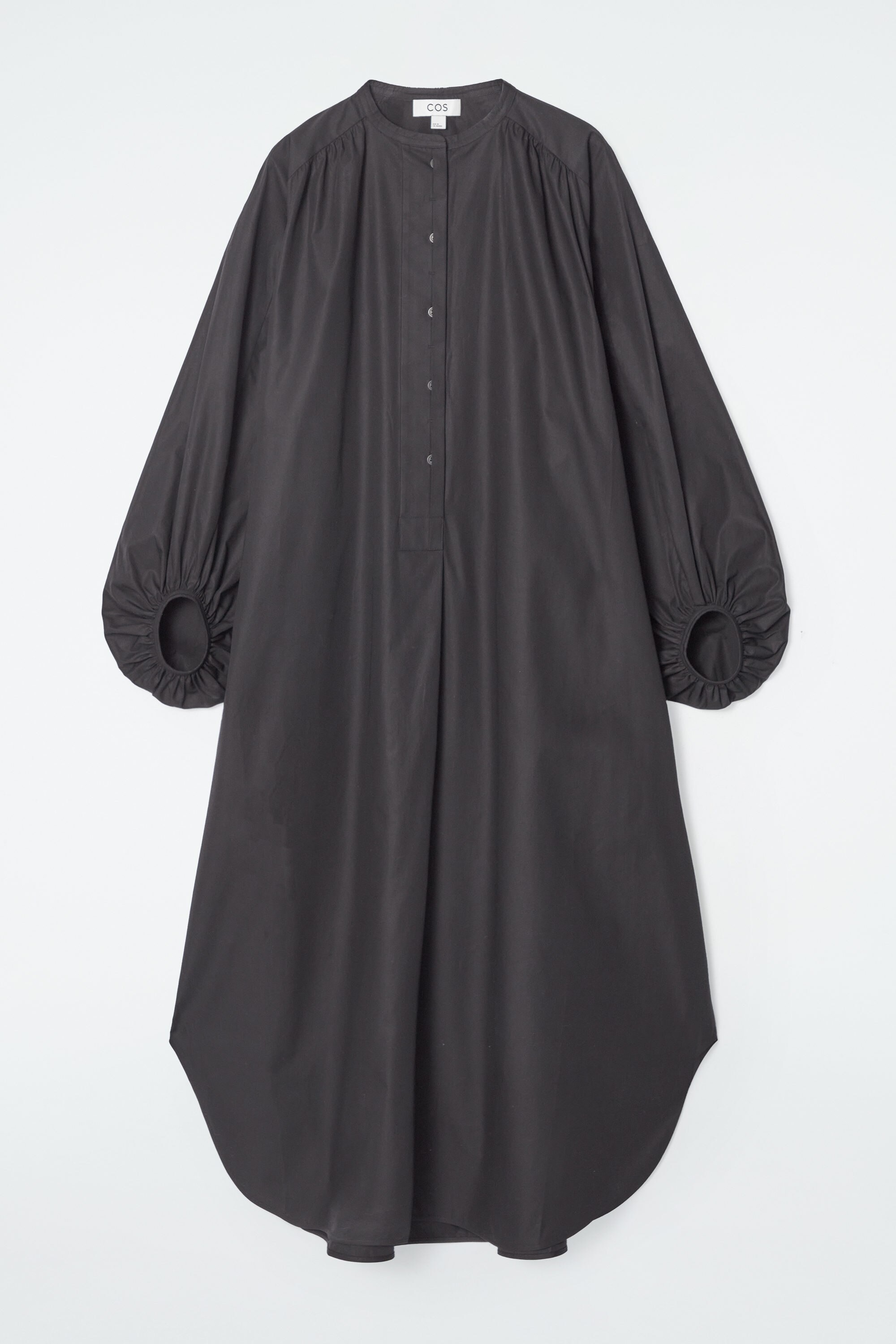 GATHERED BALLOON-SLEEVE MIDI DRESS - BLACK | COS