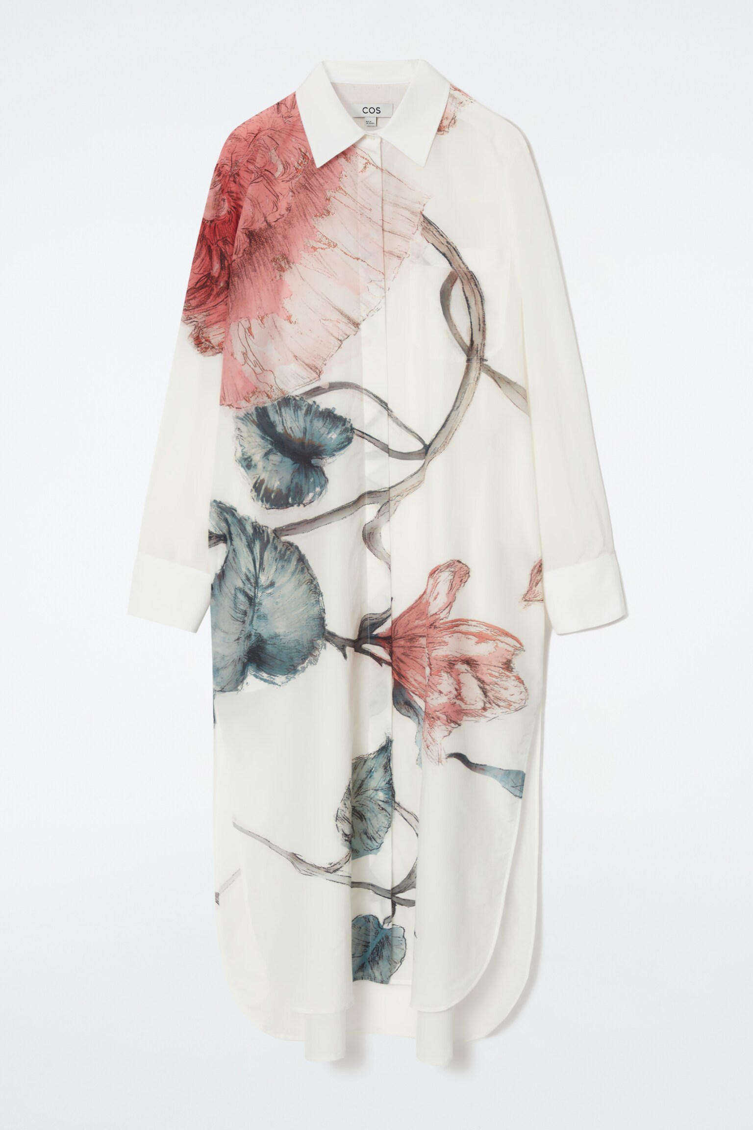 OVERSIZED FLORAL-PRINT SHIRT DRESS - WHITE / FLORAL