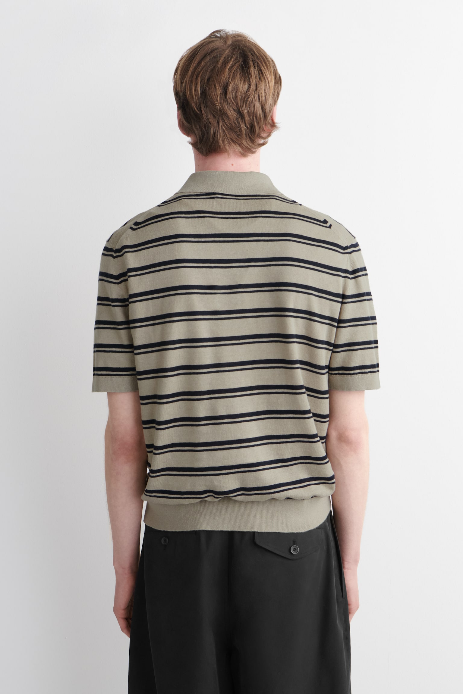 חולצת פולו פשתן סרוגה-BEIGE / BROWN / STRIPED - 6