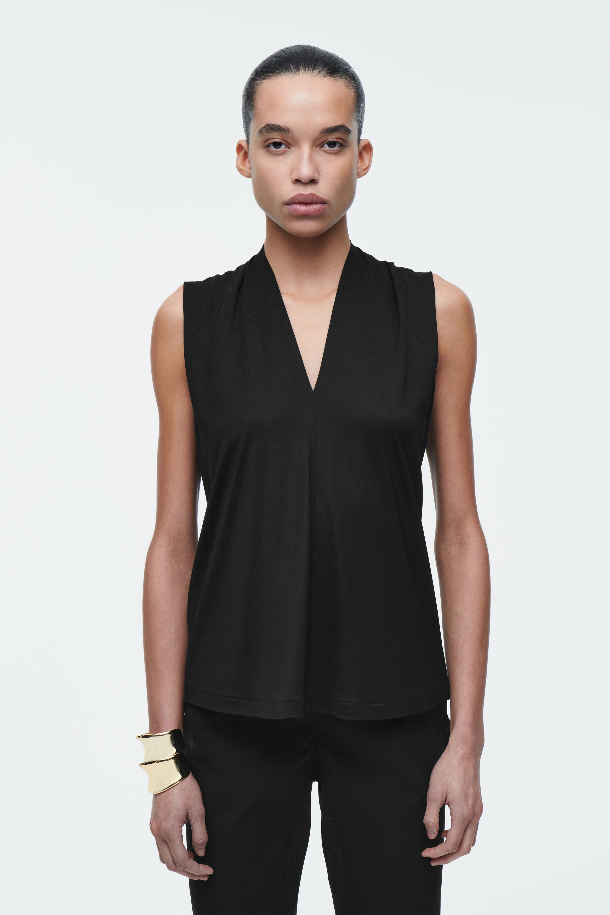 DRAPED V-NECK TOP - BLACK | COS