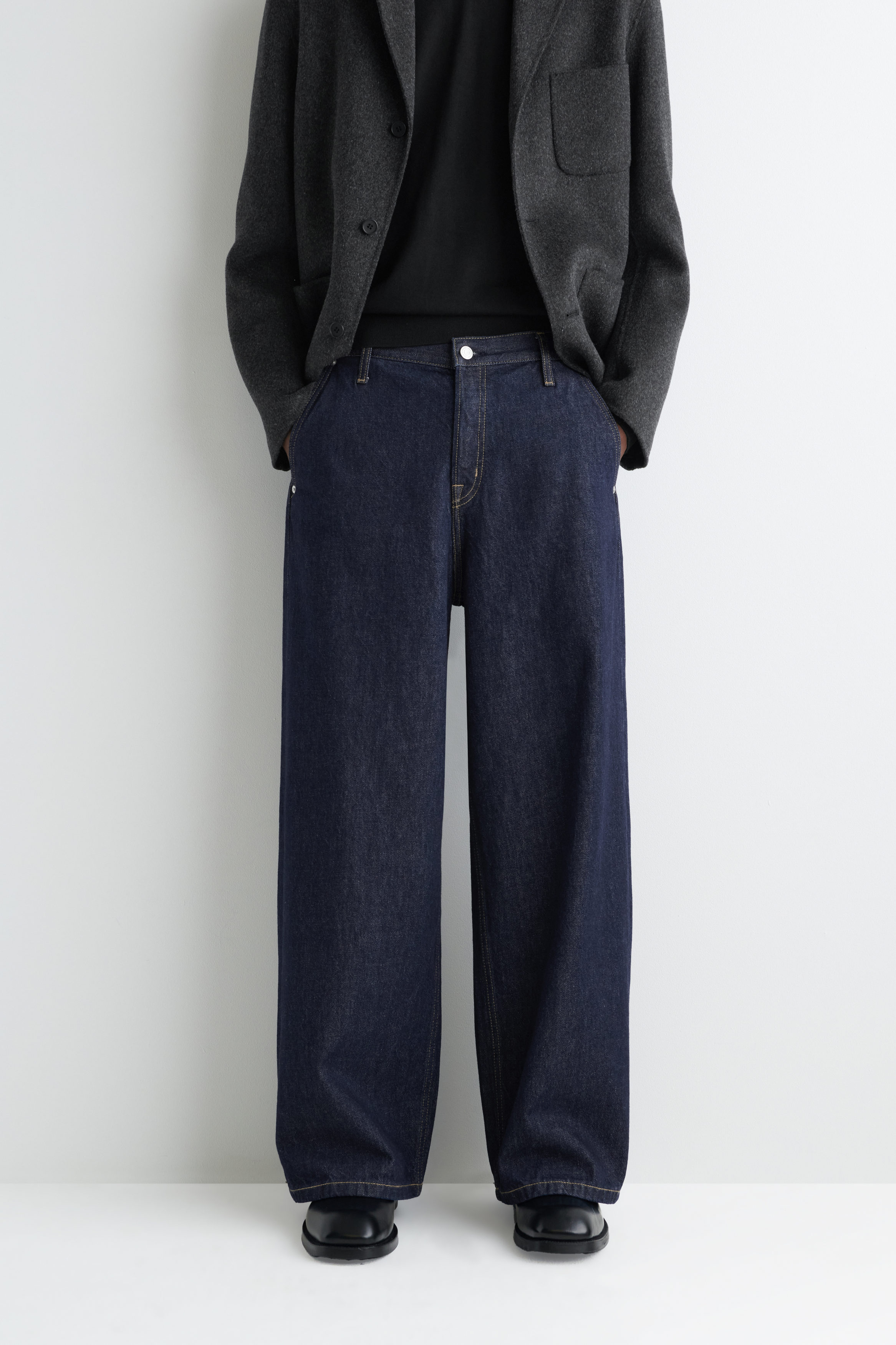 WIDE-LEG DENIM TROUSERS - DARK BLUE | COS