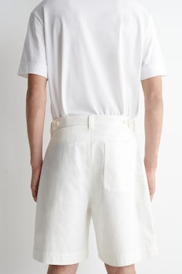 PLEATED DENIM-HERRINGBONE SHORTS — WHITE 4