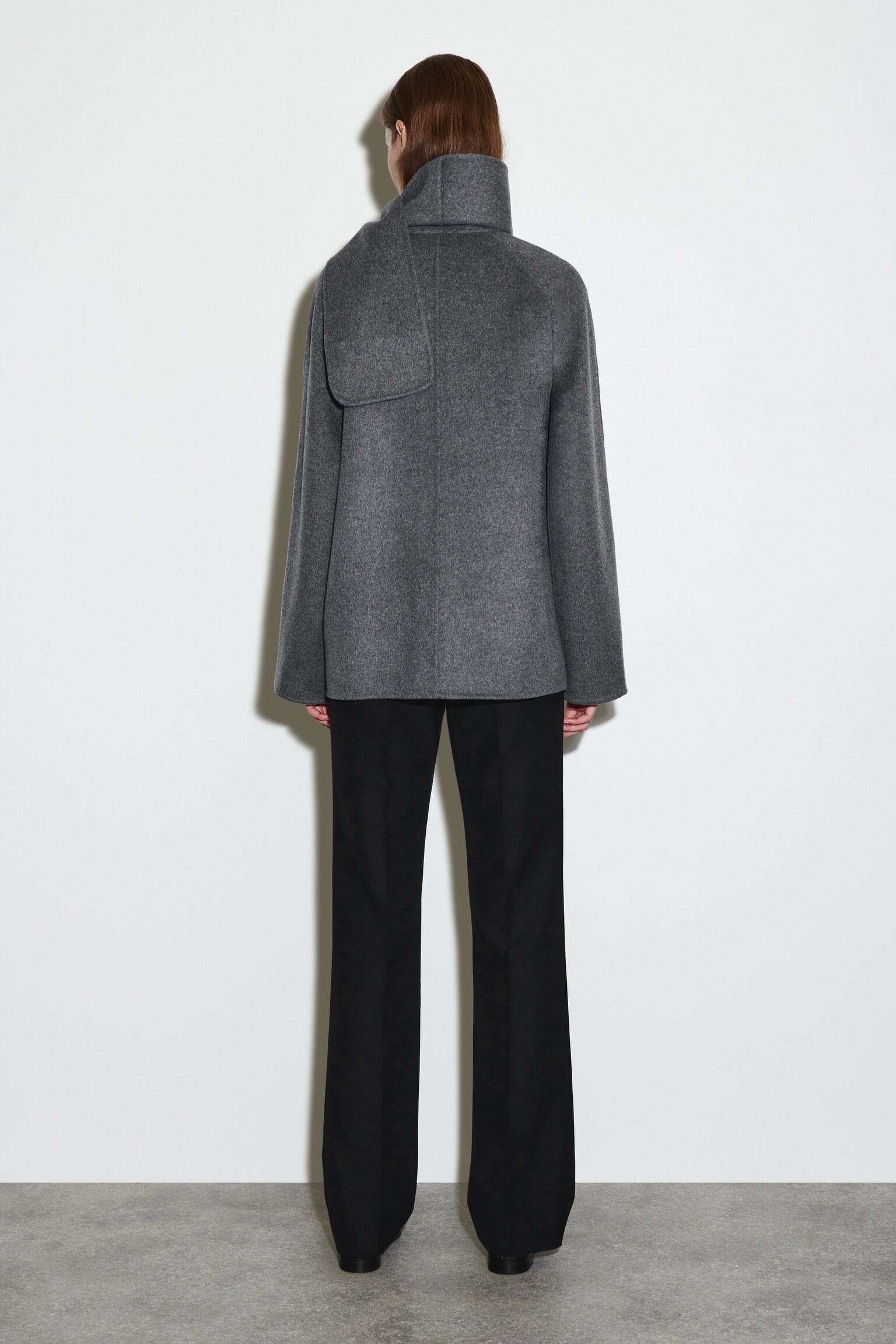 DOUBLE-FACED WOOL SCARF JACKET - GREY/BLACK - 3