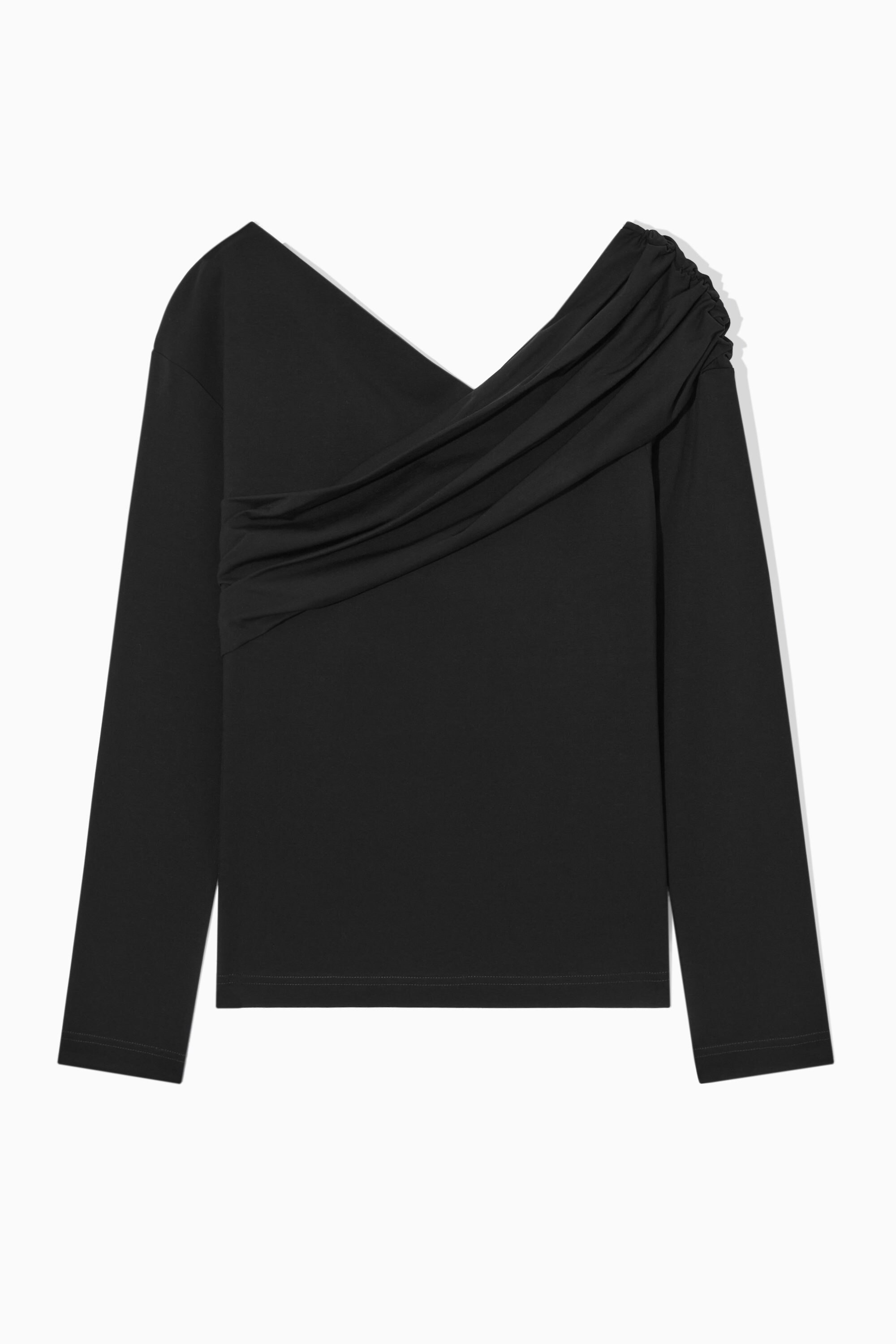 GATHERED OFF-THE-SHOULDER ASYMMETRIC TOP - BLACK | COS