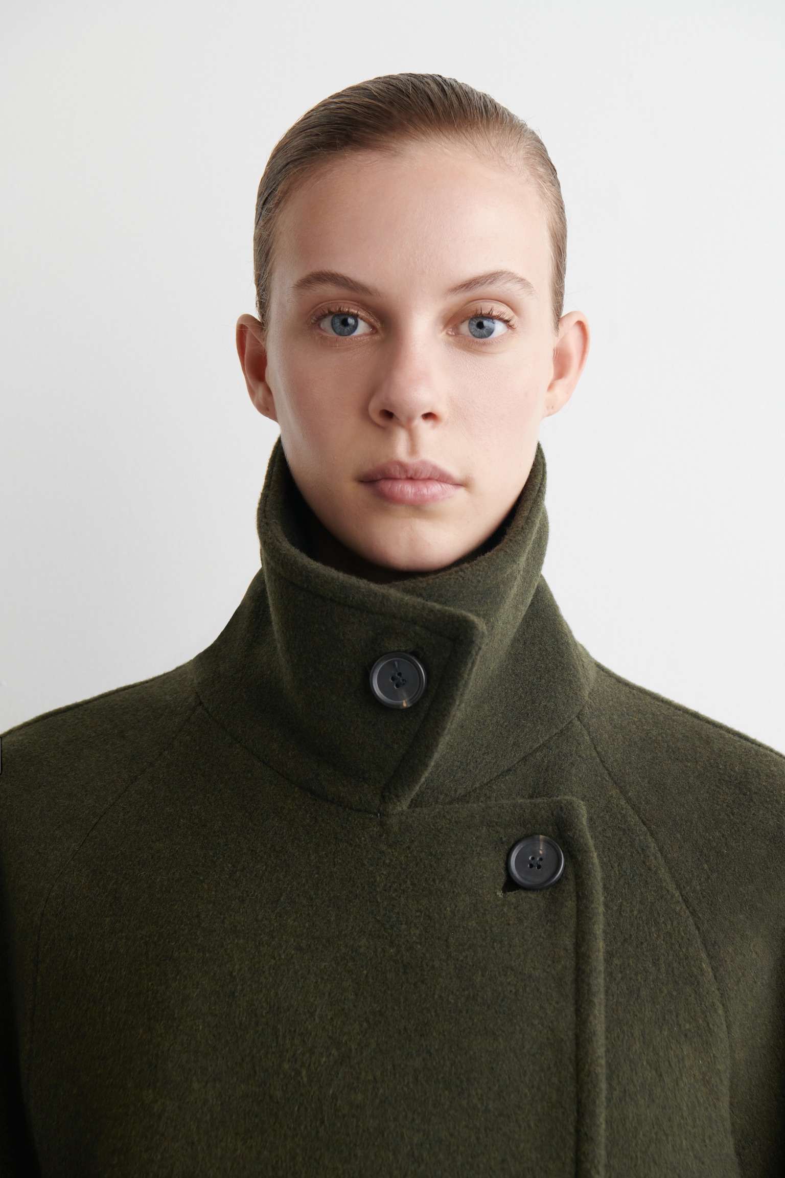 OVERSIZED DOUBLE-BREASTED WOOL COAT - DARK GREEN - 5