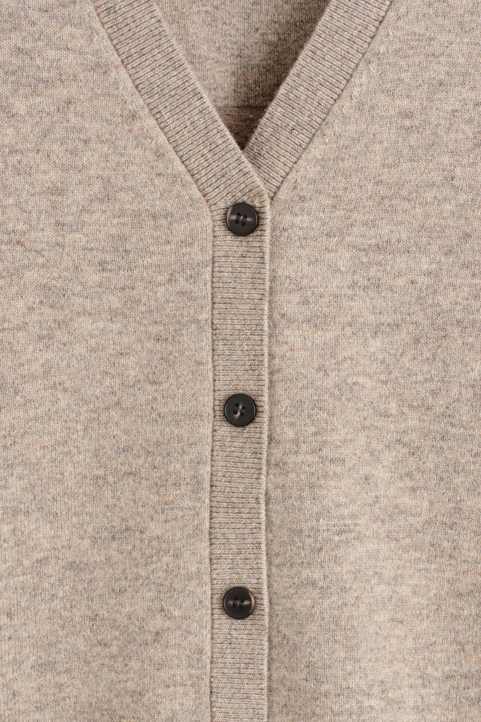 MERINO WOOL V-NECK CARDIGAN - BEIGE MÉLANGE/RED/DARK BROWN - 4