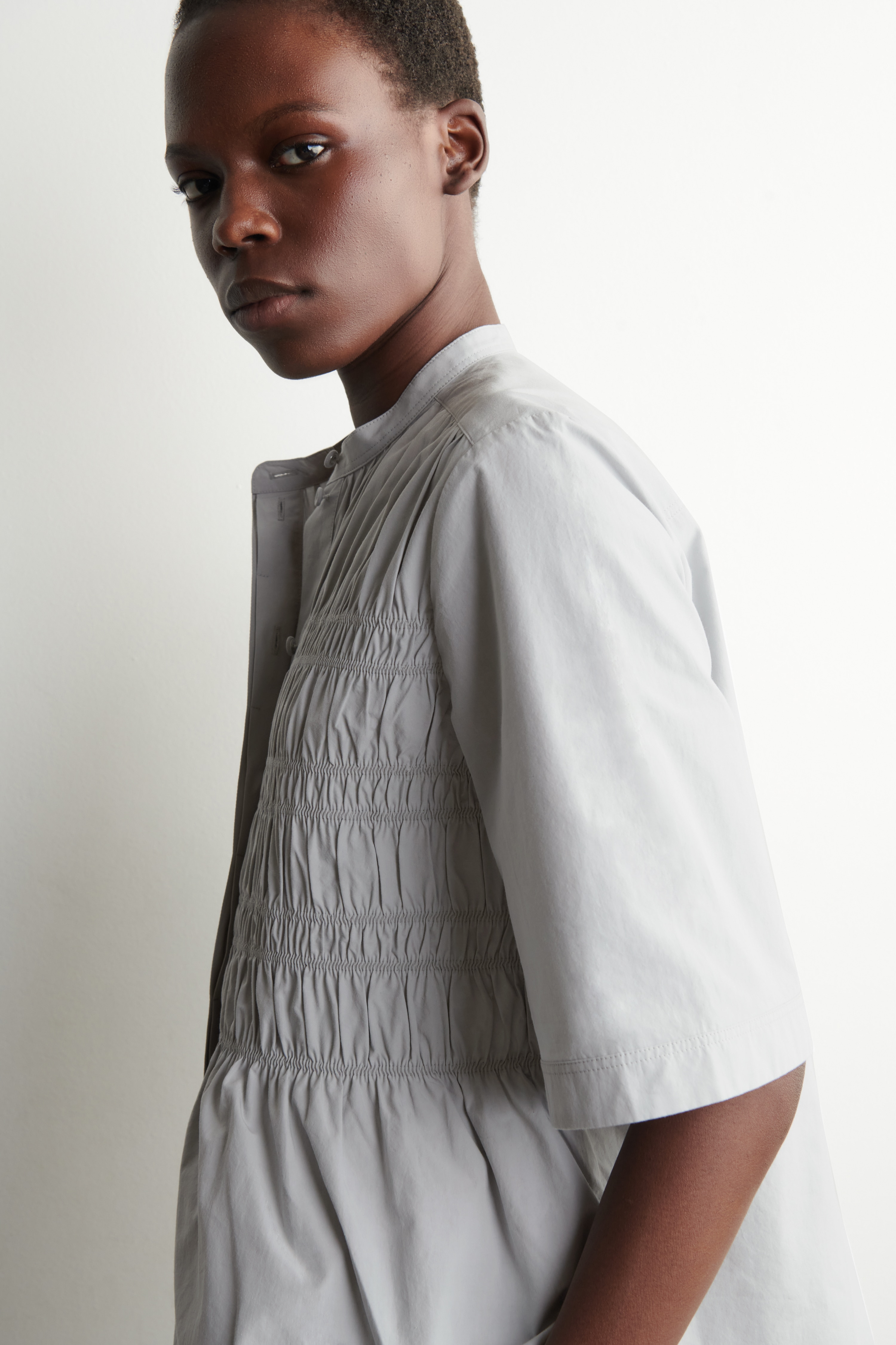 RUCHED COTTON BLOUSE
