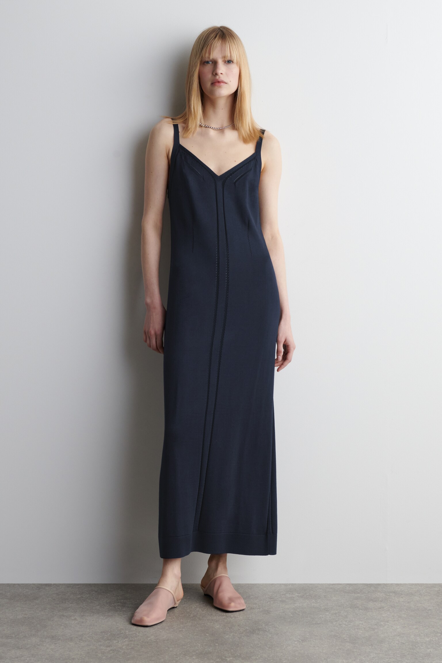 SLIP DRESS MIDI IN MAGLIA - BLU NAVY