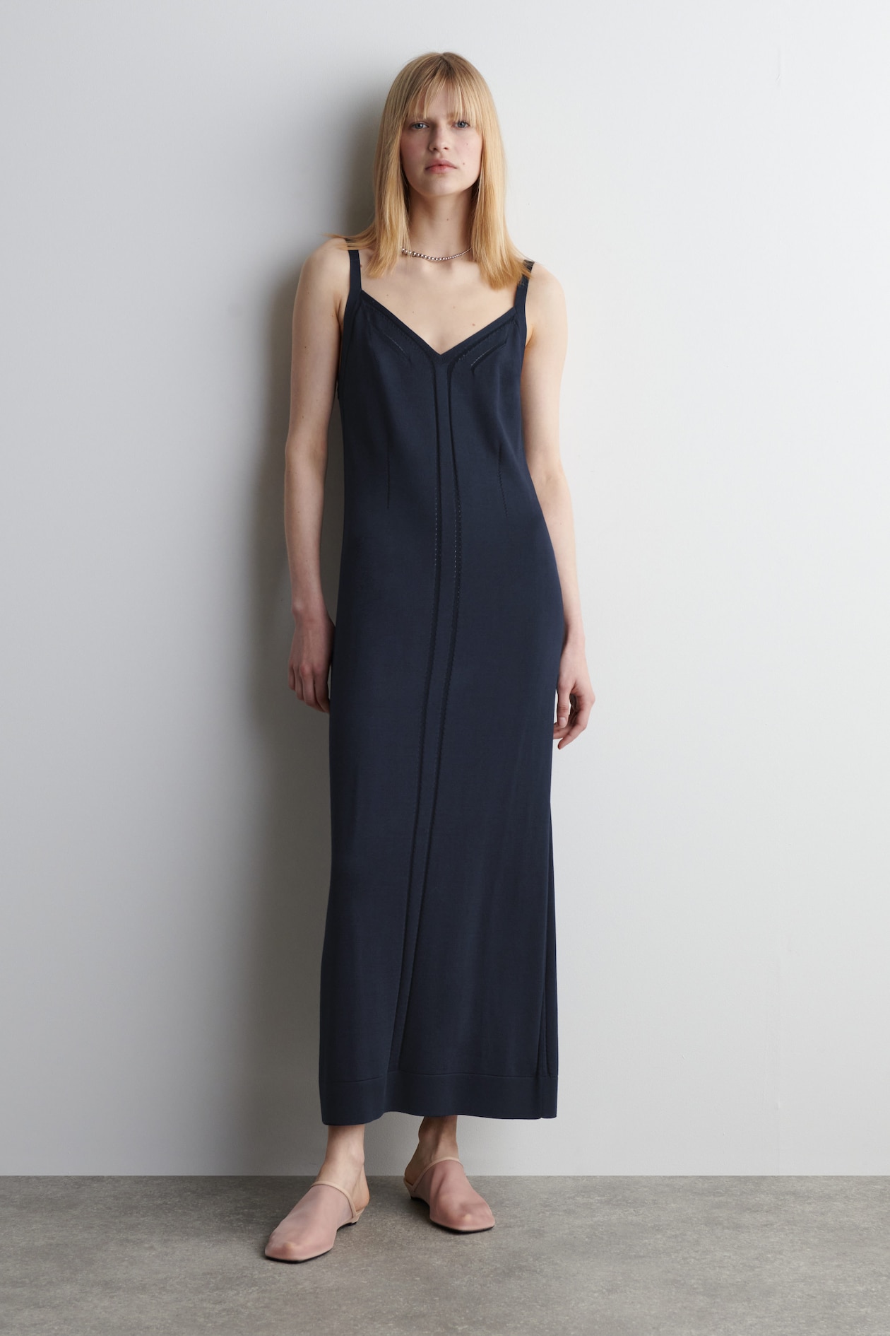 KNITTED MIDI SLIP DRESS NAVY COS US