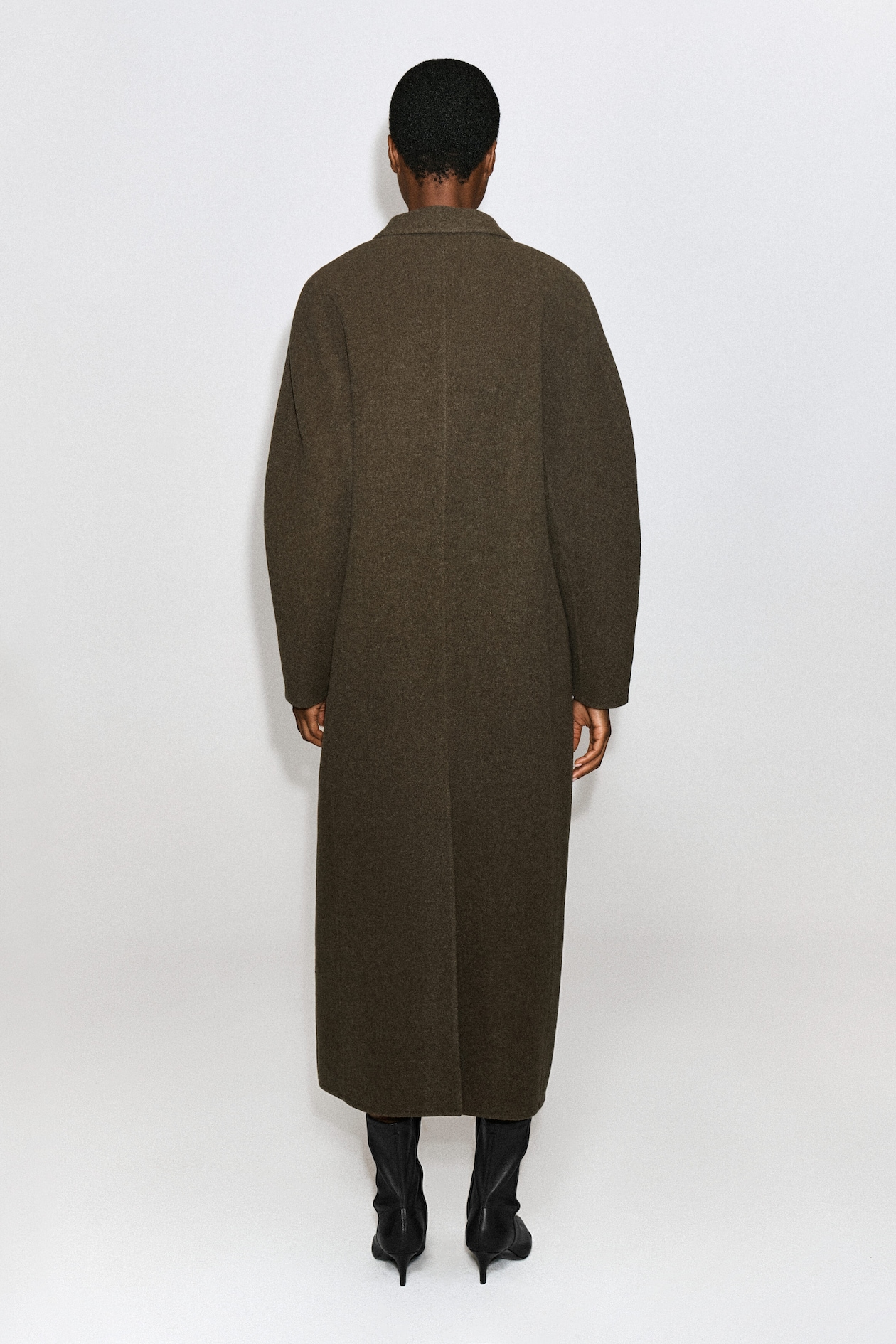 TAILORED DOUBLE-FACED WOOL LONG COAT — BROWN MÉLANGE
