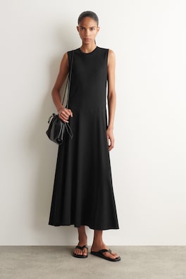 SCULPTURAL COTTON-JERSEY MIDI DRESS — BLACK 1
