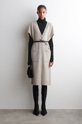ROUNDED WOOL LONGLINE CARDIGAN — BEIGE MÉLANGE 1