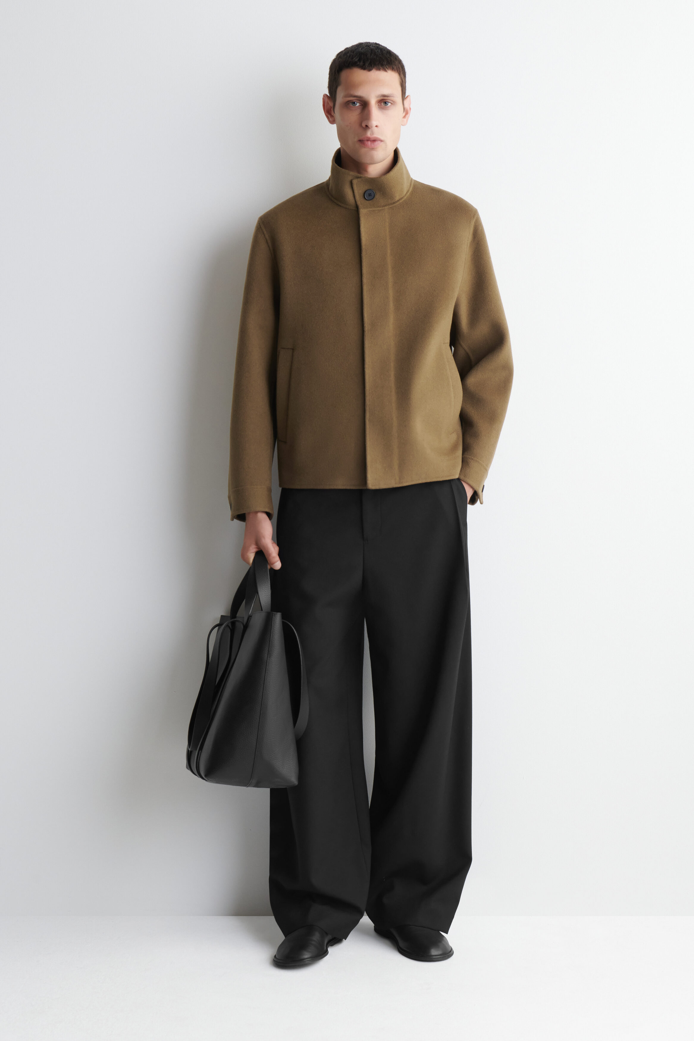 DOUBLE-FACED WOOL MOCK-NECK JACKET - DARK BEIGE | COS US