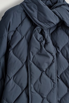 SCARF DETAIL QUILTED LINER JACKET — NAVY 1