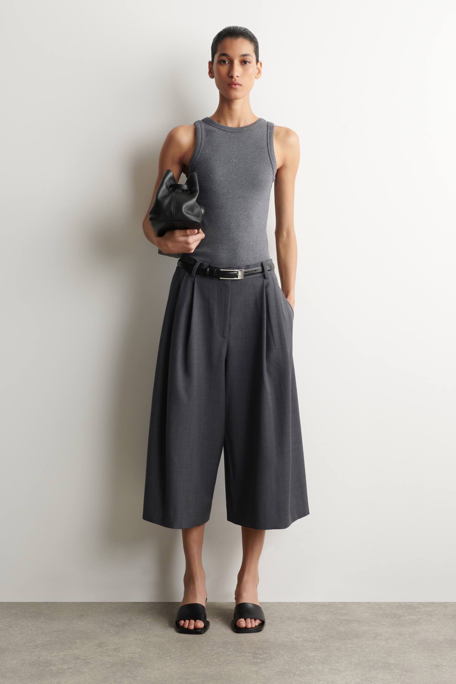 CULOTTES AUS WOLL-MIX MIT FALTEN - GRAU - 1