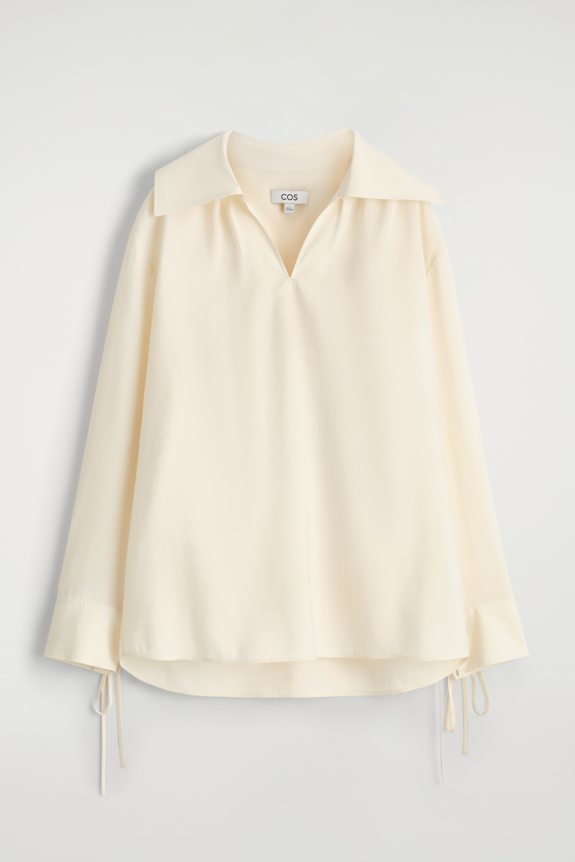 WIDE-COLLAR MODAL BLOUSE - ECRU/DARK BROWN