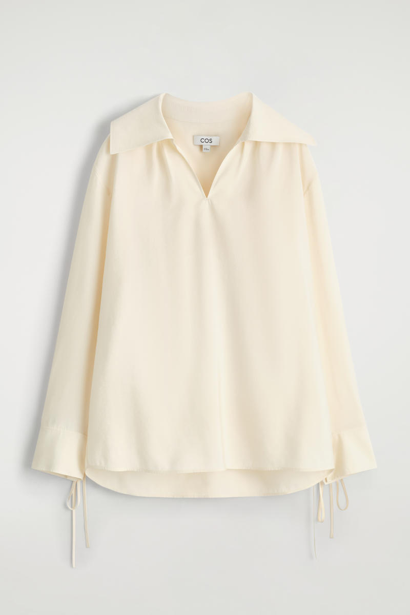 Cos Wide-collar Modal Blouse In Beige In Sand