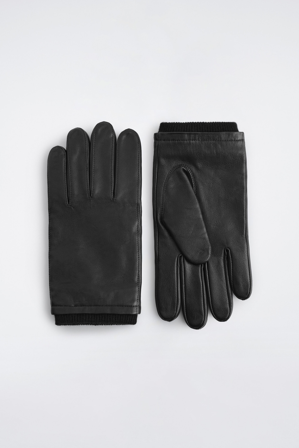 TOPSTITCHED CASHMERE-LINED LEATHER GLOVES — BLACK