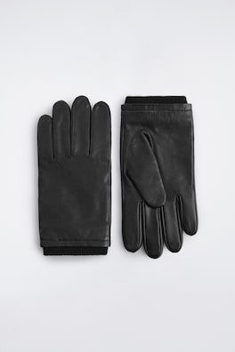 TOPSTITCHED CASHMERE-LINED LEATHER GLOVES — BLACK 3