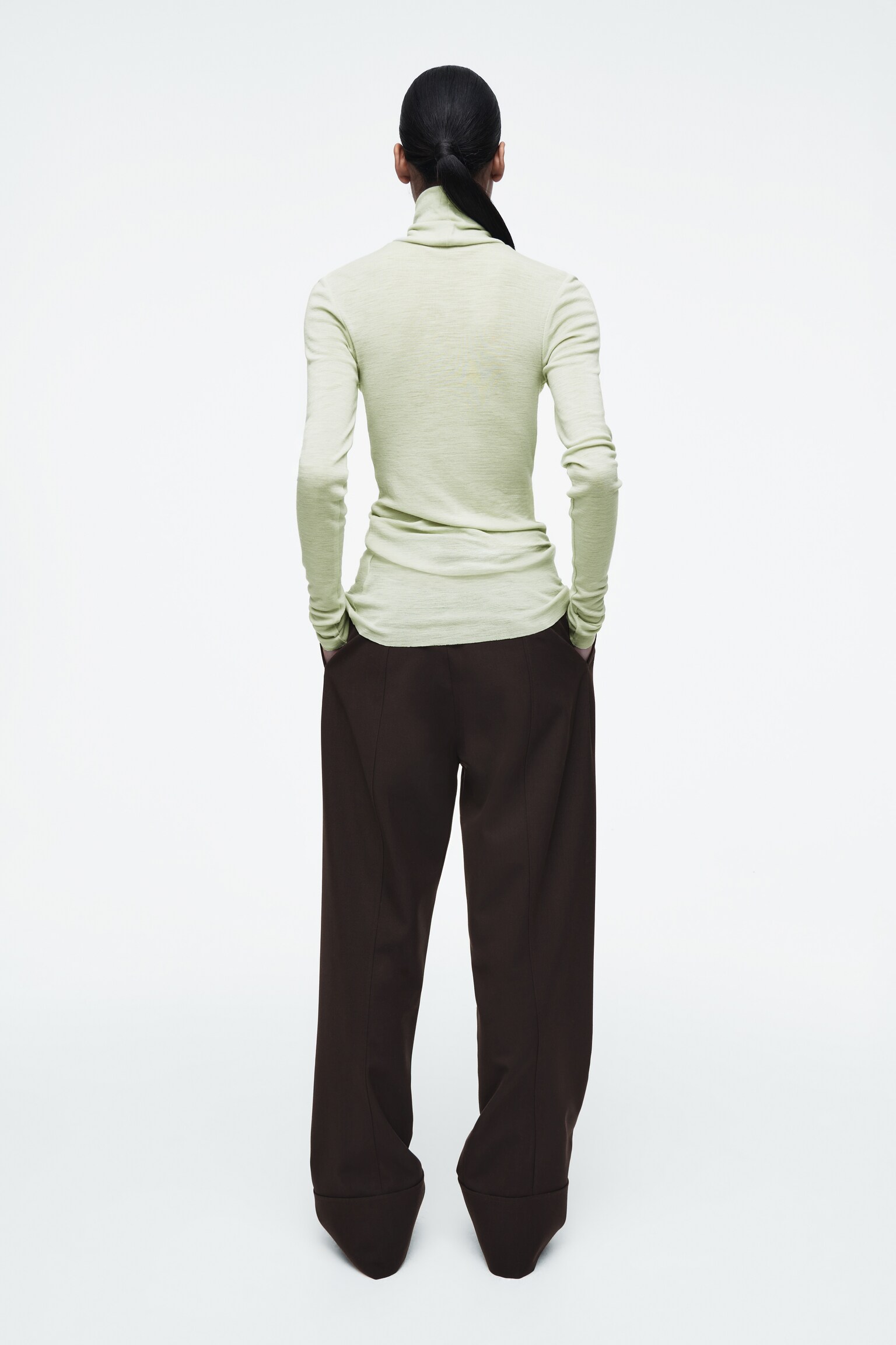 MERINO WOOL TURTLENECK TOP - SAGE GREEN/DARK BROWN/ORANGE/GREEN/APRICOT/BLACK/BRIGHT BLUE/GREY / ARGYLE/LEOPARD - 4