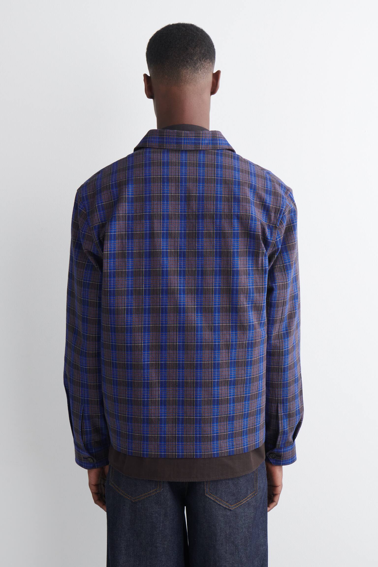 חולצת כותנה עם רוכסן - כחול / משובץ/כחול נייבי - 3