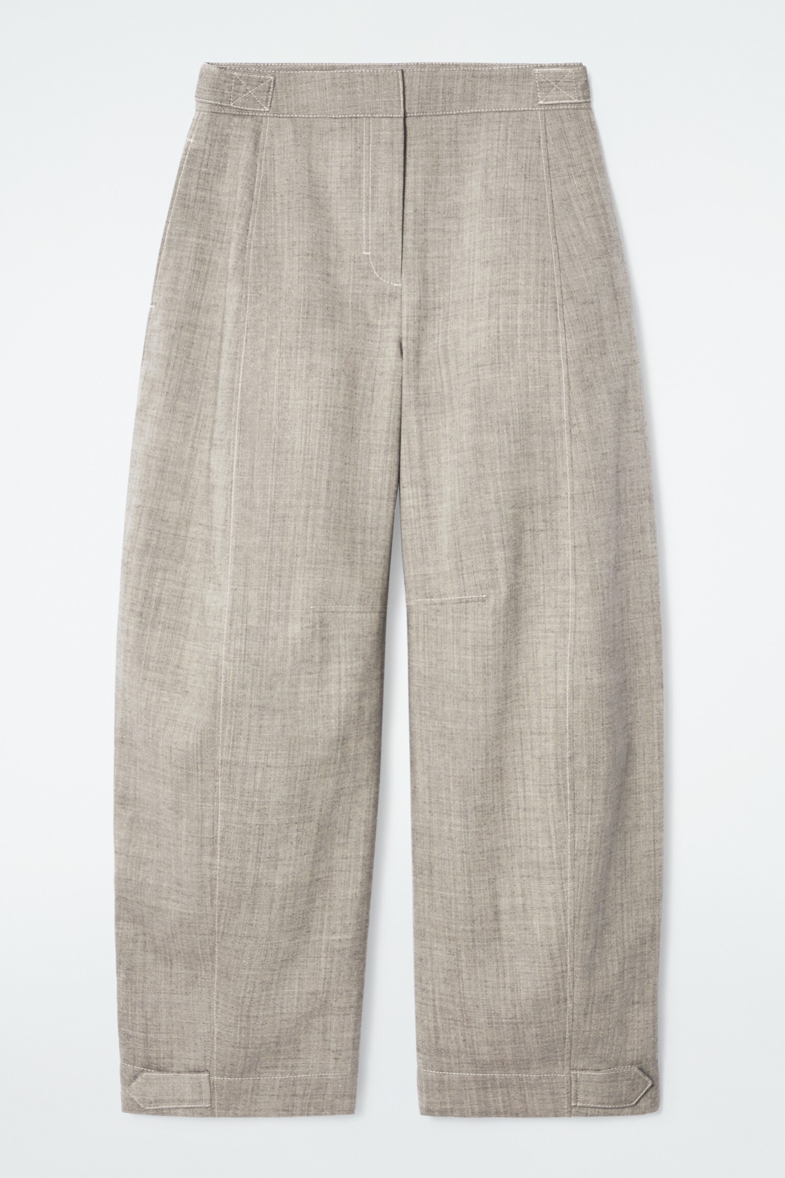 WOOL BARREL-LEG UTILITY TROUSERS - GREY MÉLANGE/KHAKI