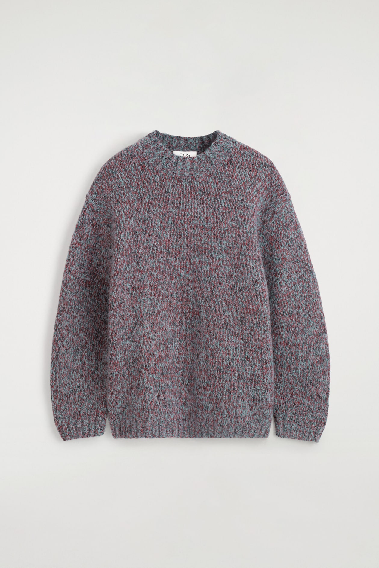 TRI-TONE WOOL-MOHAIR SWEATER — BLUE / RED / BLACK