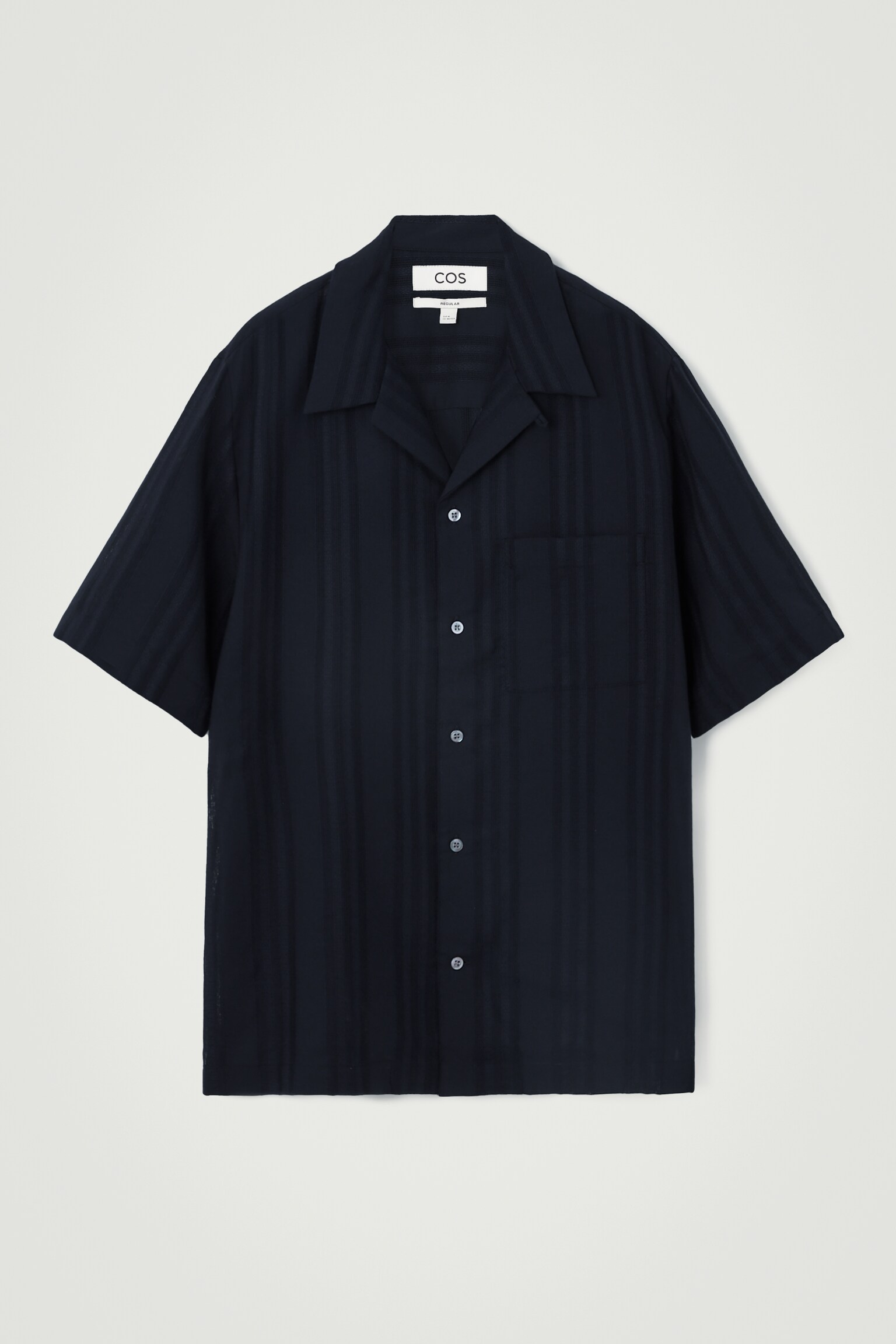 RELAXED STRIPE-JACQUARD COTTON SHORT-SLEEVED SHIRT - NAVY BLUE