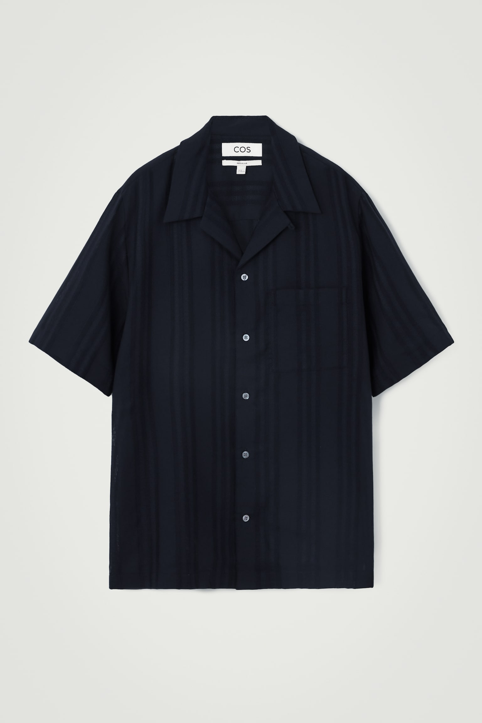 RELAXED STRIPE-JACQUARD COTTON SHORT-SLEEVED SHIRT - NAVY BLUE/WHITE