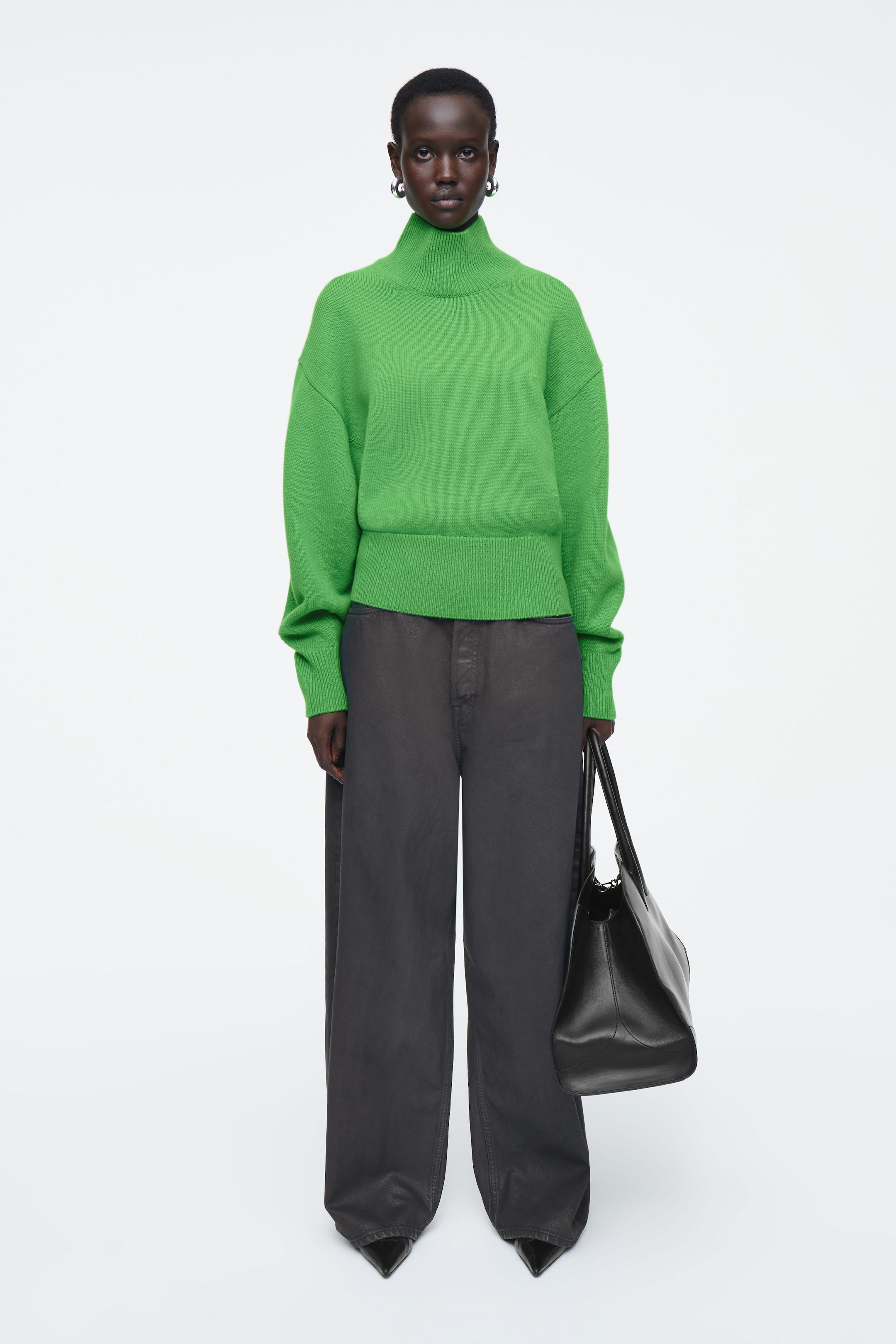 FUNNEL-NECK WAISTED WOOL JUMPER
