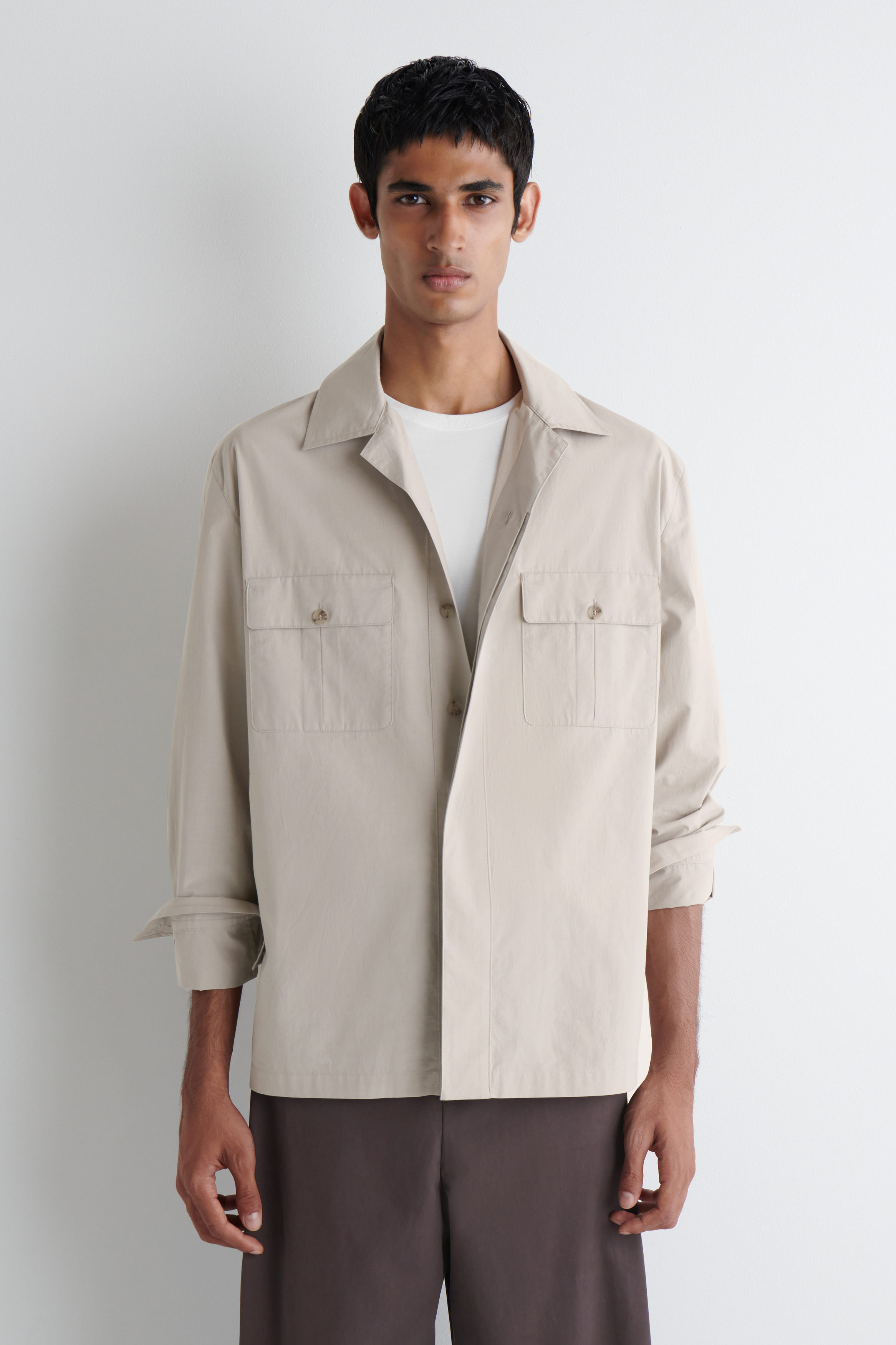 ovy Cotton Shirts (white×brown) Men's Charter Print S/S Shirt in Whitecap/Ivy Green Stripe