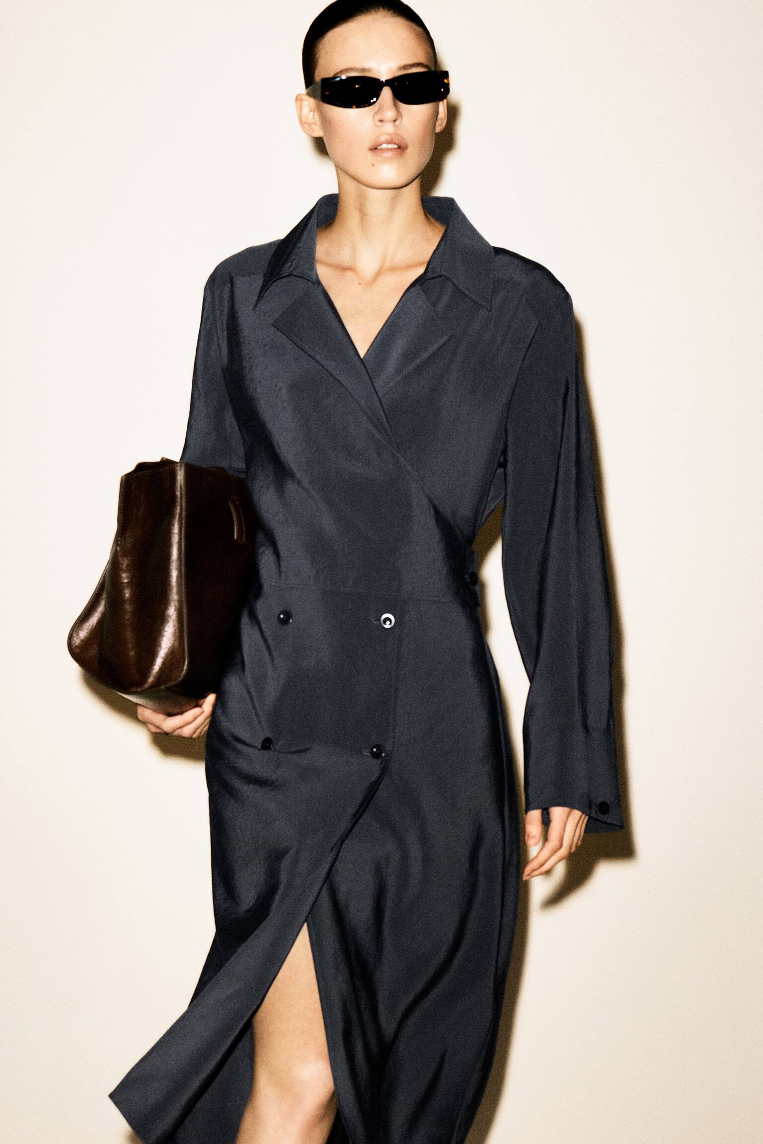 TIE-FRONT ULD-RAMIE SKJORTE - MELERET GRÅ - 5