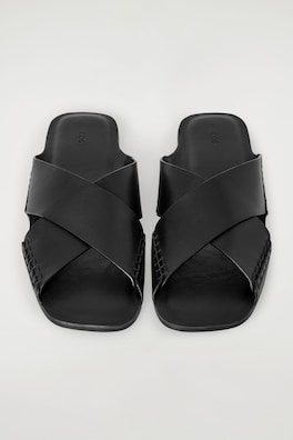 CROSSOVER LEATHER SANDALS — BLACK 1