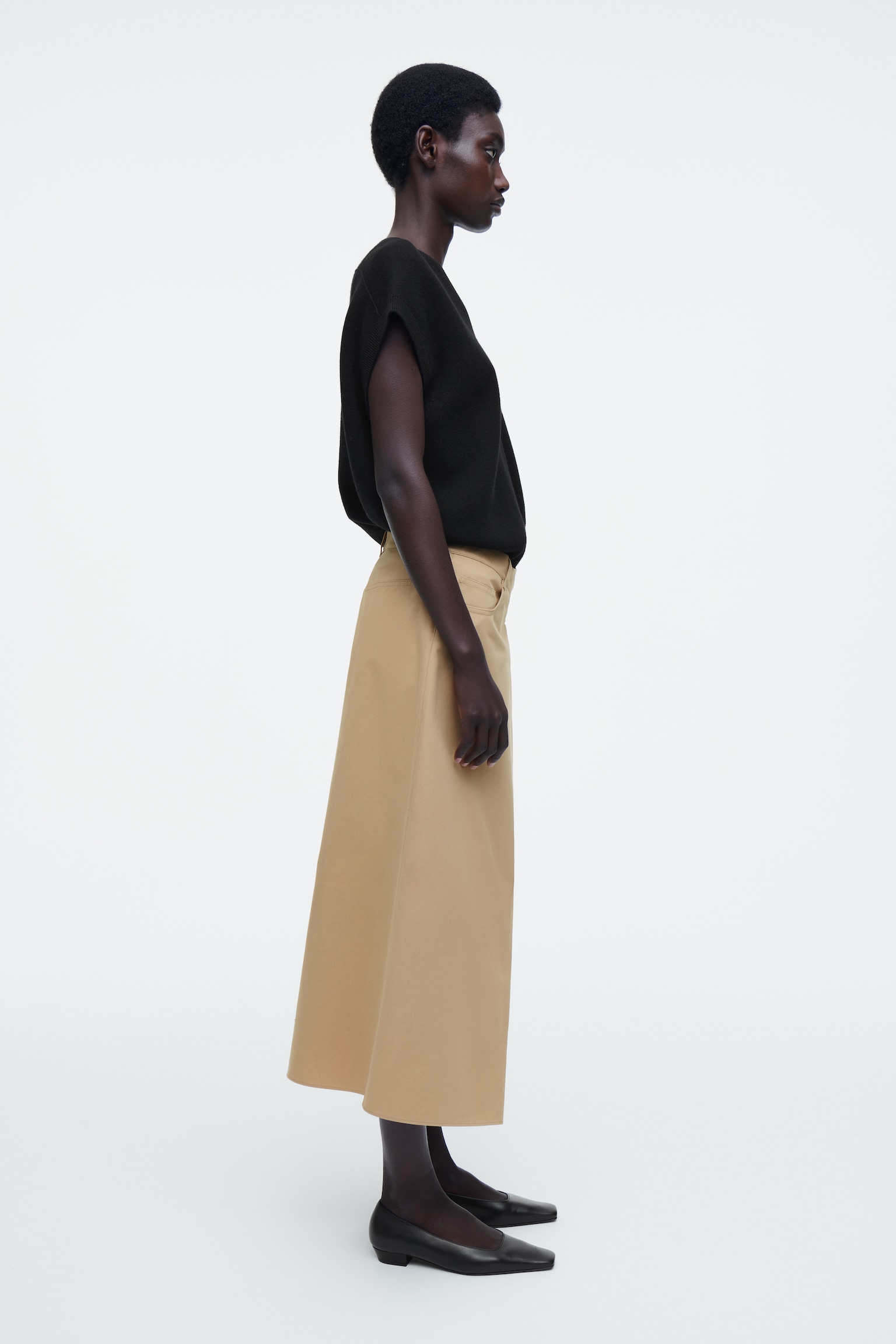 ASYMMETRIC COTTON MIDI SKIRT - BEIGE - 7