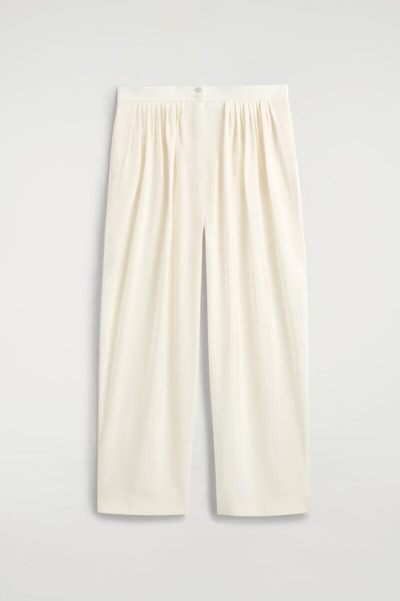 Draped Pleated Straight-Leg Pants