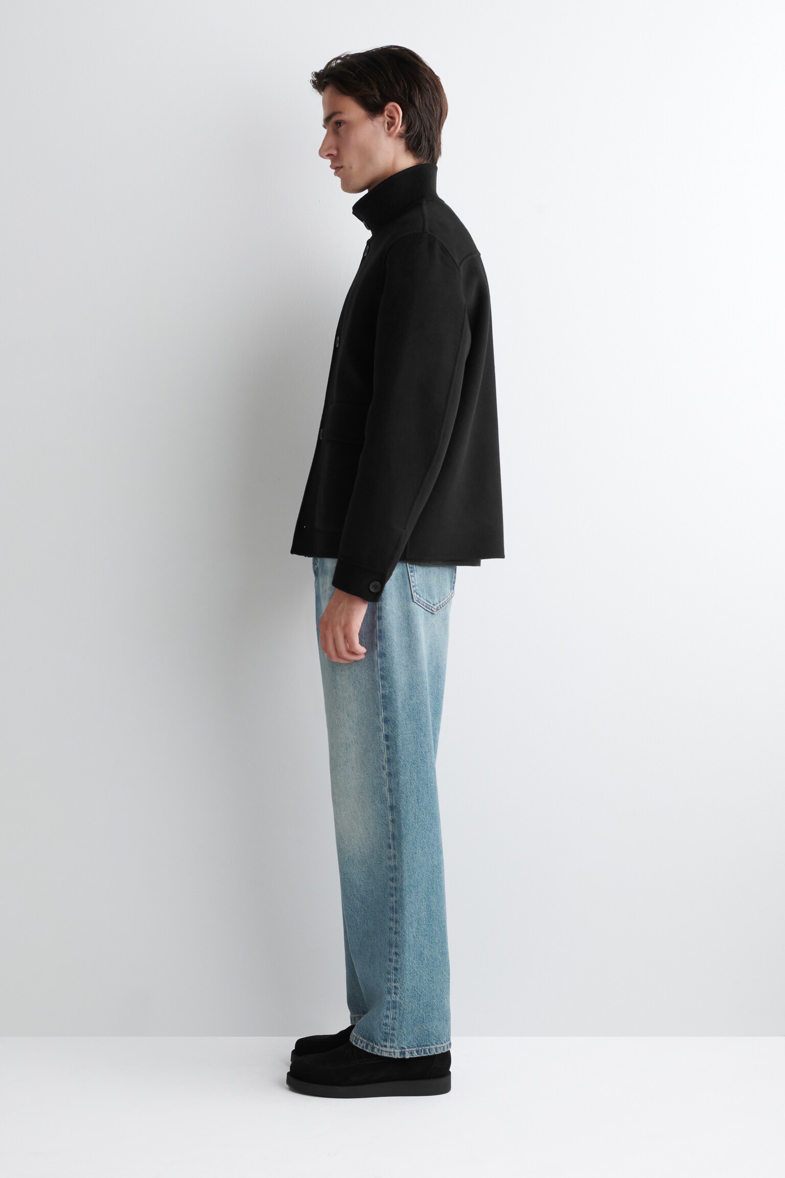 JACHETĂ CU GULER ÎNALT DIN LÂNĂ CU DUBLĂ FAȚĂ - BLACK/CĂMILĂ/MARRON ÎNCHIS - 7